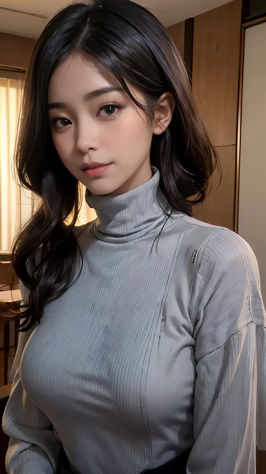 ((カフェの前に座るMature Woman)),((Turtleneck shirt:1.3)). 40k, photograph, masterpiece, highest quality, Dark Gray Background, ((Mature Woman, wife, mother, Mature Woman)), ((Plump breasts)), perfectionな顔, perfection , ((Large breasts)), ((1 girl with brown eyes and beautiful light black hair)). Beautiful Japanese Women，Ample, soft breasts and white skin, ((Very soft breasts)). Highly detailed face, Fine grain, Embarrassing, smile, summer, Daytime, (((Slave Collar))), (Headshot 1.5)