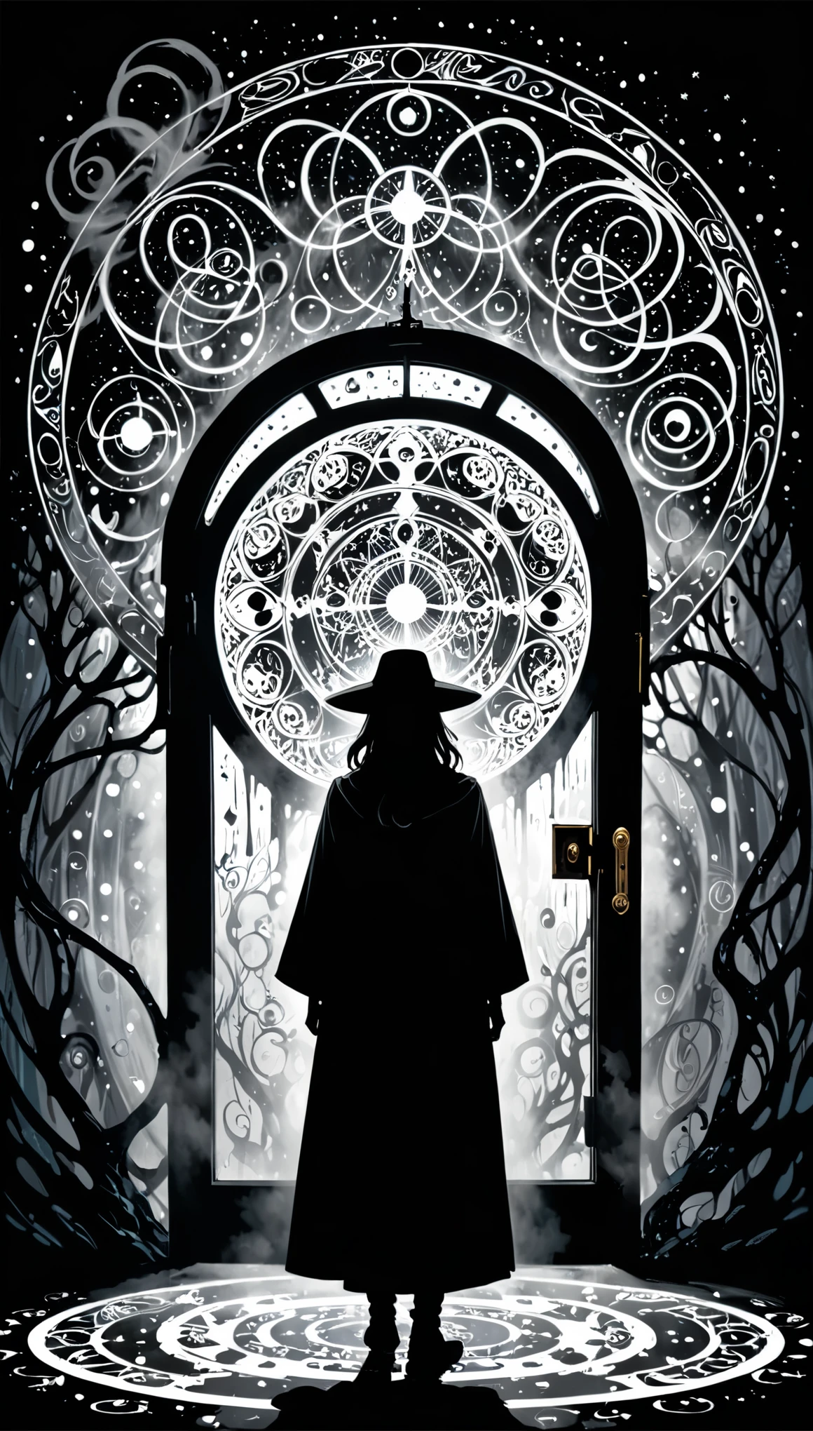 (artist by Mark Schultz:1.1),(artist by A. R. Penck:0.8),(artist by Abstract D'Oyley:1.1),artist by Abbas Kiarostami,character design,female mage,Door of Miracles，Magic Circle，Diffraction light fog surrounds，