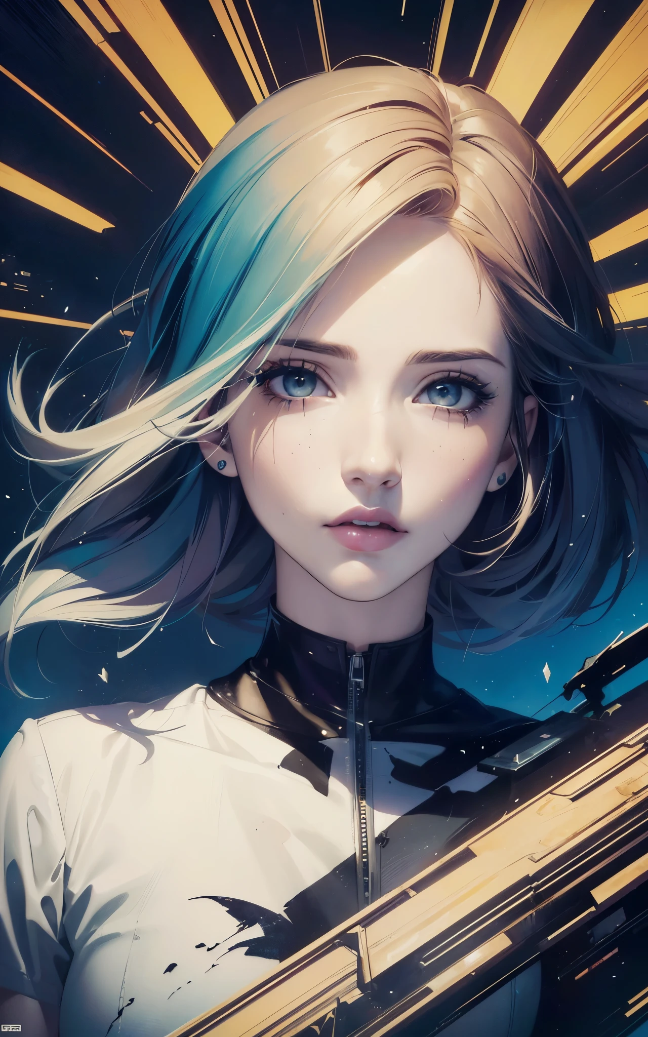 (Emily Rudd:Hayley Williams) best quality, masterpiece, (realistic:1.2), detailed face, beautiful eyes, (masterpiece, top quality, best quality, official art, beautiful and aesthetic:1.2), (1girl:1.4), extreme detailed, (Joshua Middleton comic cover art:1.1), (Action painting:1.2), (concretism:1.2), theater dance scene, (hypermaximalistic:1.5), colorful, highest detailed,