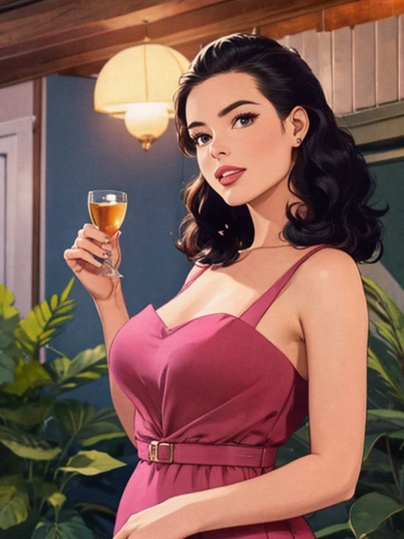 (masterpiece), (best quality), natural beauty, beautiful, natural body, Rebecca Rittenhouse, Isabela Merced, 1950s dresses, 1950s hairstyle