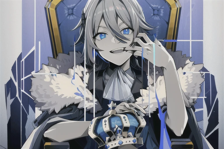 king　Gray Hair　Blue Eyes　juvenile　Laughing with mouth open　one person　blue　Blue outfit