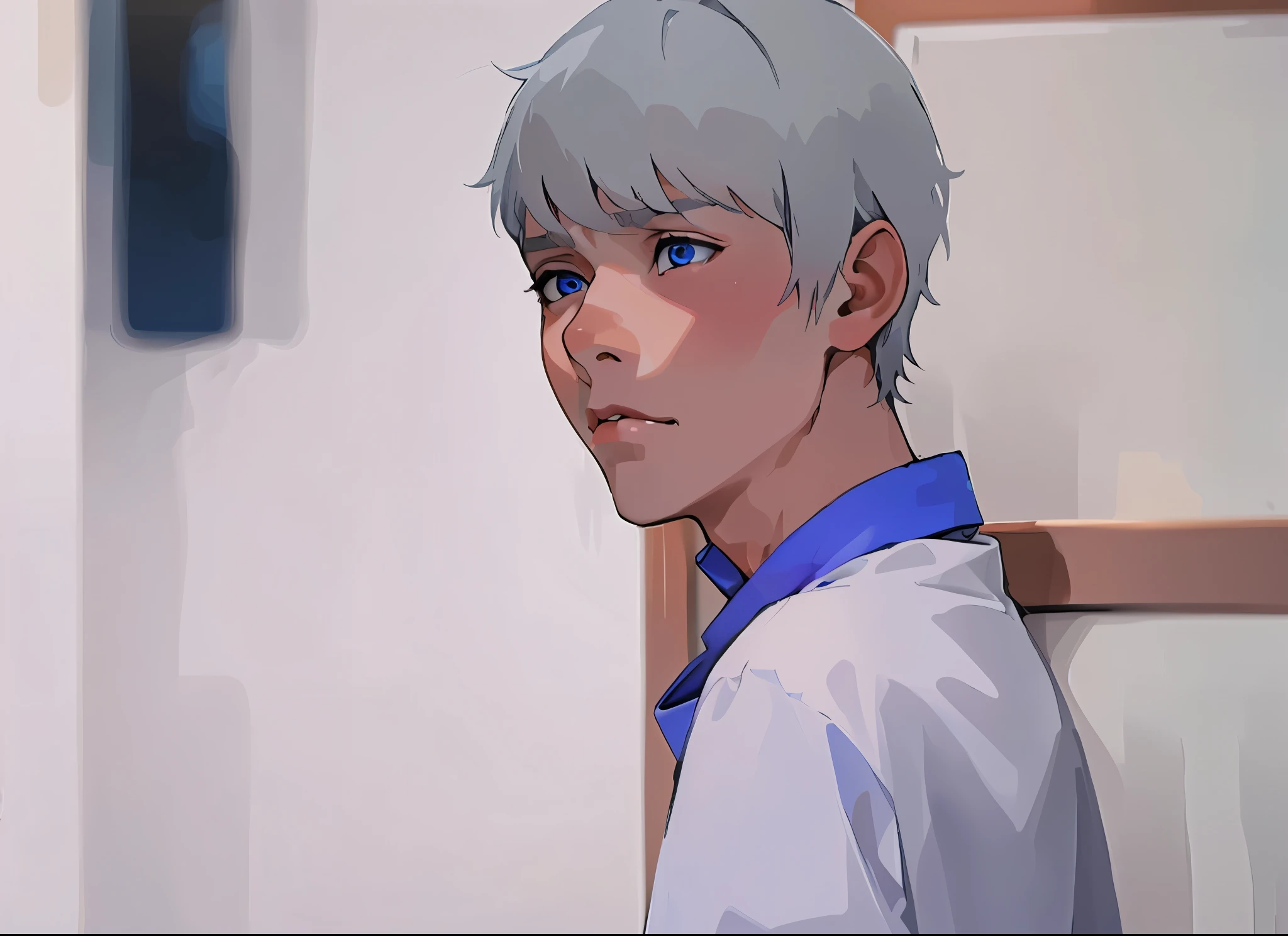 cute man blue eyes gray hair is surprised amazed
