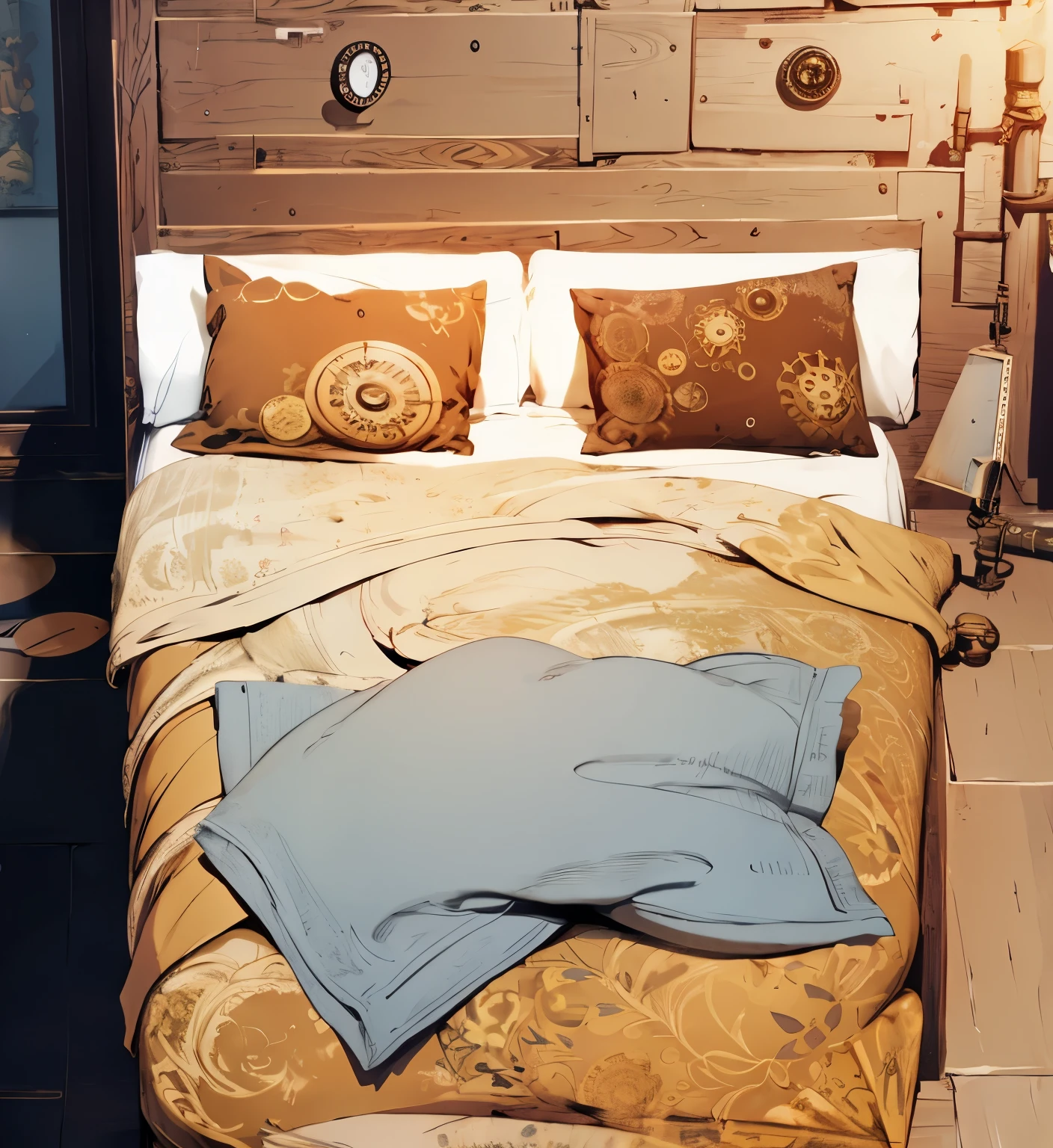 steampunk,Western style,Double bed,realistic CG,An illustration,4k,8k,highest quality