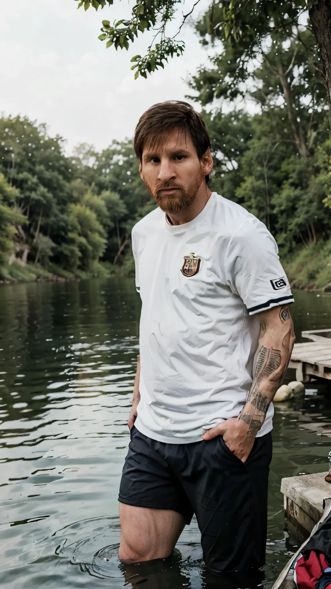 Lionel messi Fishing by the lake
