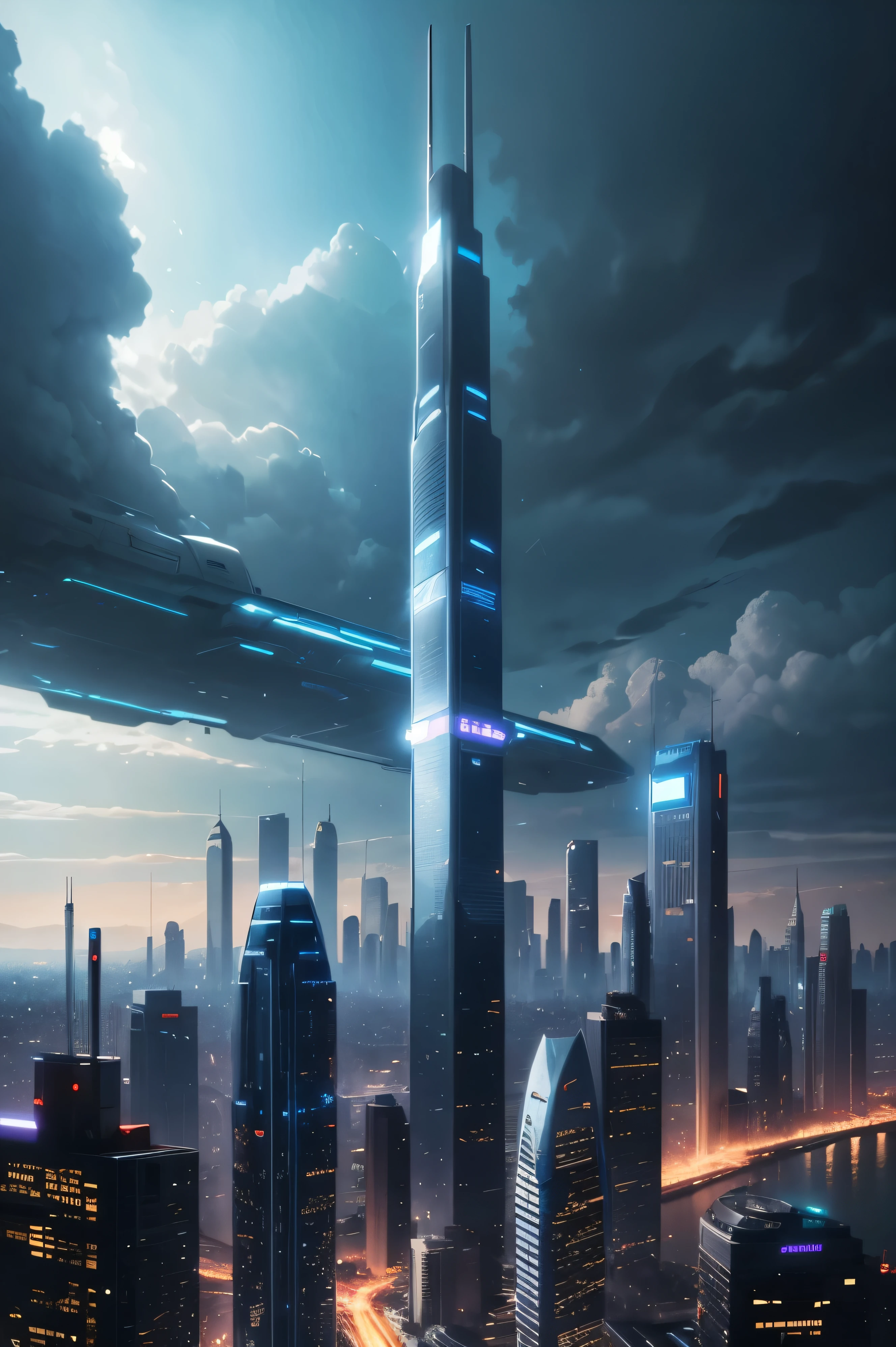 City，Future technology，Blue Phantom，Line science fiction，Cool，Skyline