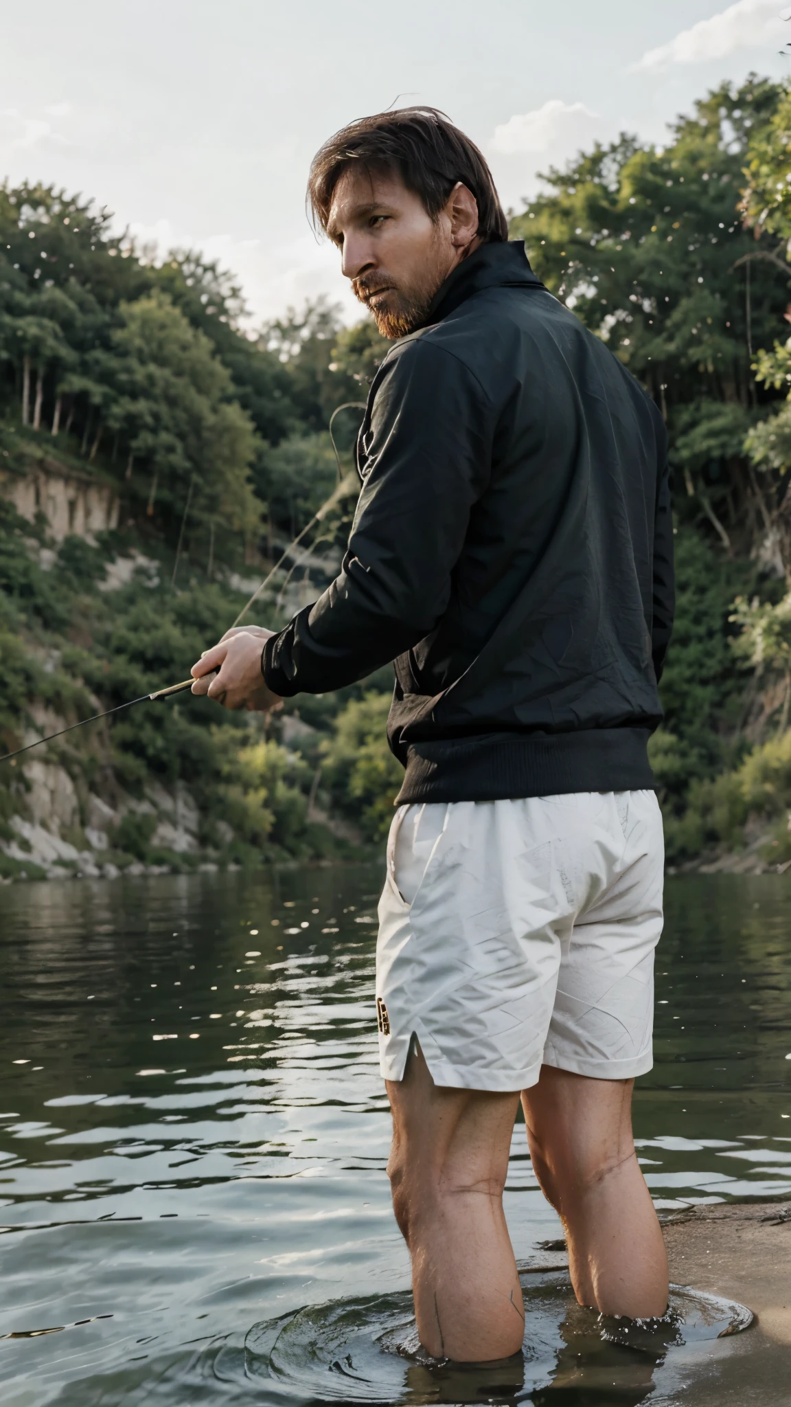 Lionel messi Fishing by the lake, perfect picture.