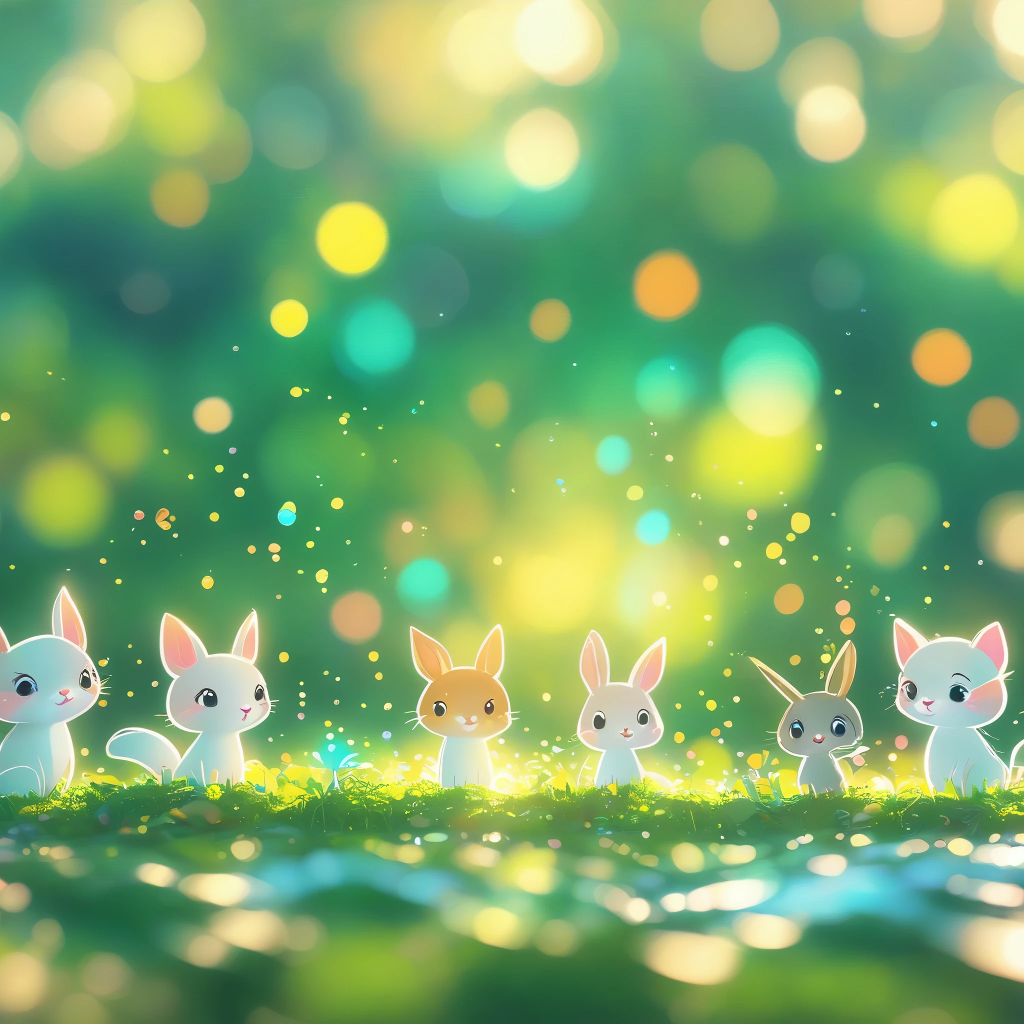 (masterpiece, best quality:1.2), Close up of cartoon animals on green background, Cute numbers艺术, Beautifully detailed digital art, 4k high definition illustration wallpaper, Cute numbers, Blurred dream picture, 4k hd wallpaper illustration, Cute 3d rendering, A beautiful artistic illustration, 2d illustration, 2d illustration, Blurred dreamy illustration, Epic Concept Art. Bokeh