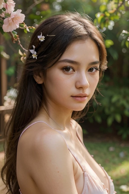 (best quality,4k,8k,highres,masterpiece:1.2),ultra-detailed,(realistic,photorealistic,photo-realistic:1.37),beautiful detailed eyes and face,long hair style,perfect face,Thai girl,,soft pink lips, Mesh-swimsuit,illustration,soft lighting,subtle shadows,watercolor style,gentle brushstrokes,ethereal atmosphere,vibrant colors,lovely garden background,blossoming flowers,dappled sunlight,warm summer breeze,delicate details,captivating gaze,graceful pose,peaceful expression,artistic interpretation