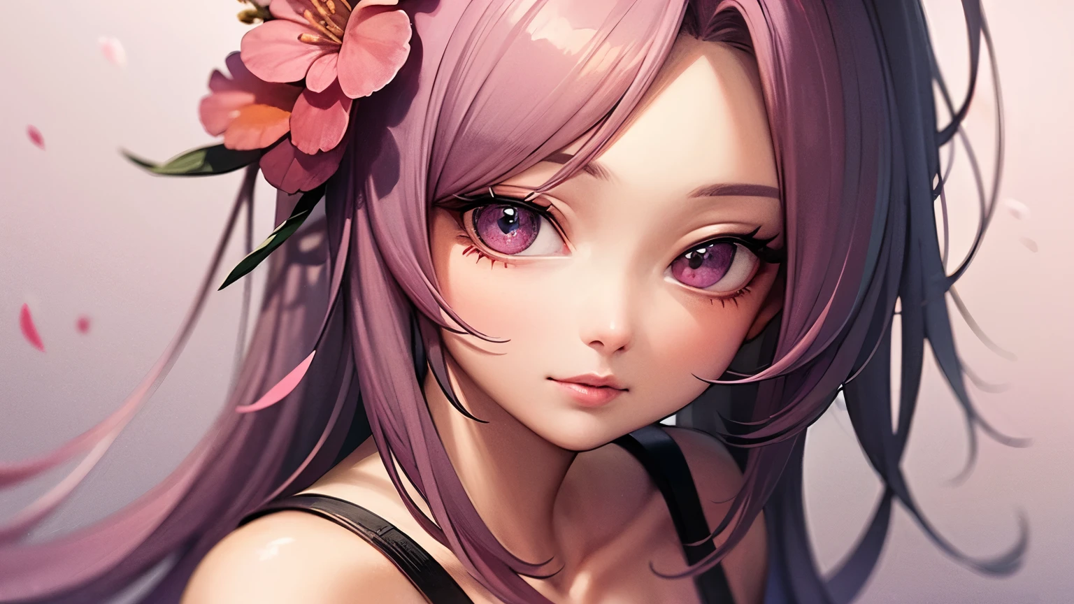 ((best quality)), ((masterpiece)), (detailed), perfect face, pink background, white gradient pink hair, full body, sakura flowers