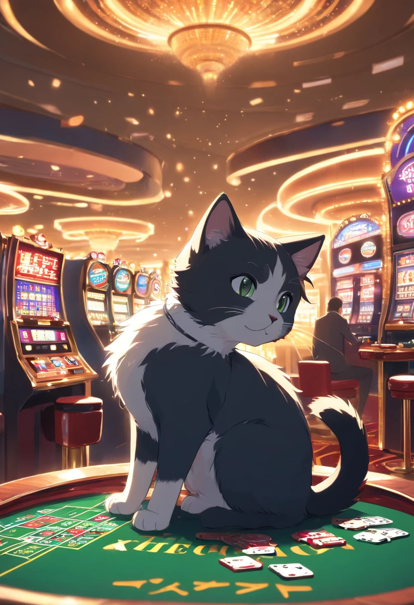 black and white kitten visits the casino(Schottische Faltohrkatze)