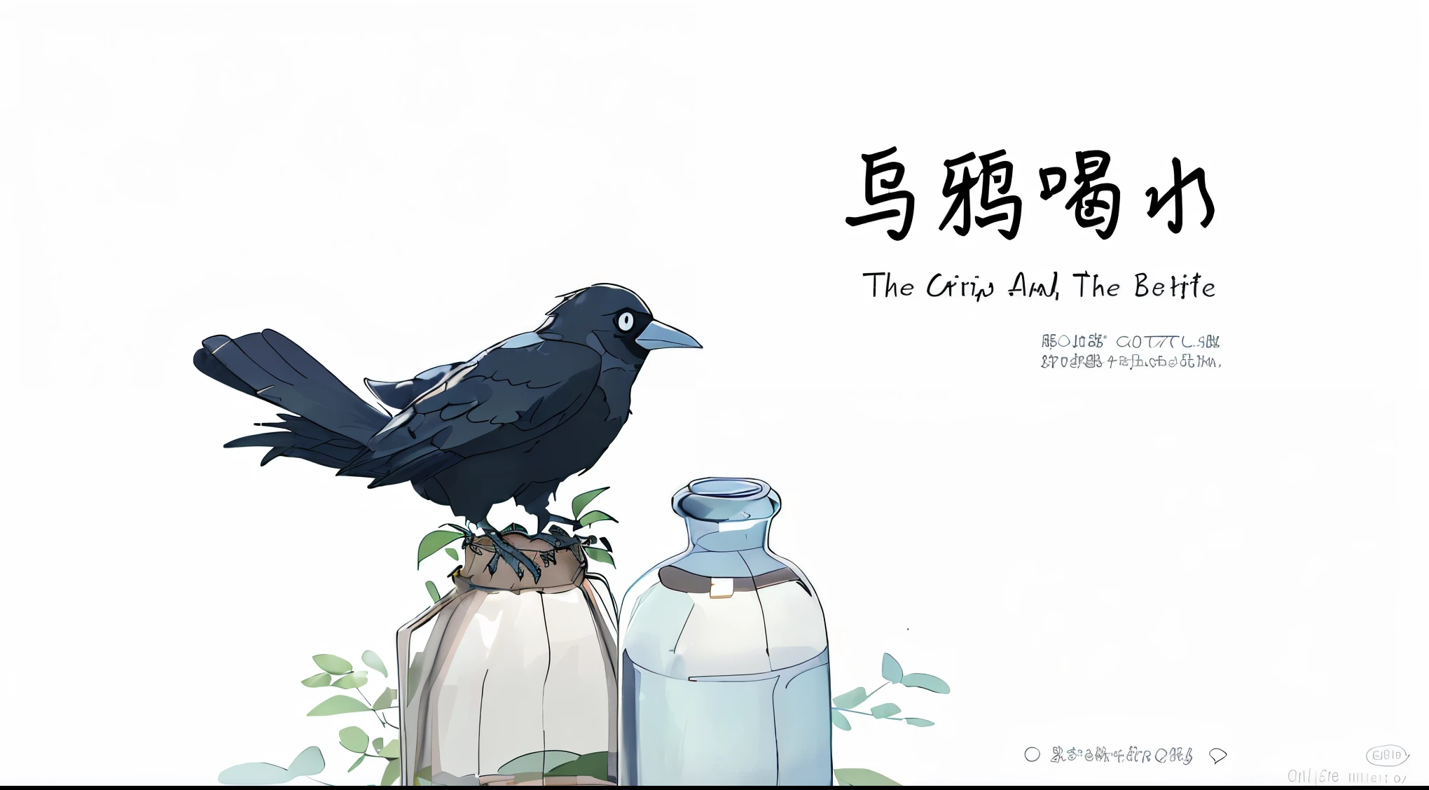 paper-cut craft，Paper illustrations，Tunnel composition，Aesop&#39;s Fables；A crow throws stones into a glass bottle in order to drink the water.；The bottle and the crow are the main subjects，Complex details，Rich in layers，Shibata Yumi style；Mainly blue-purple，A4 size，HD