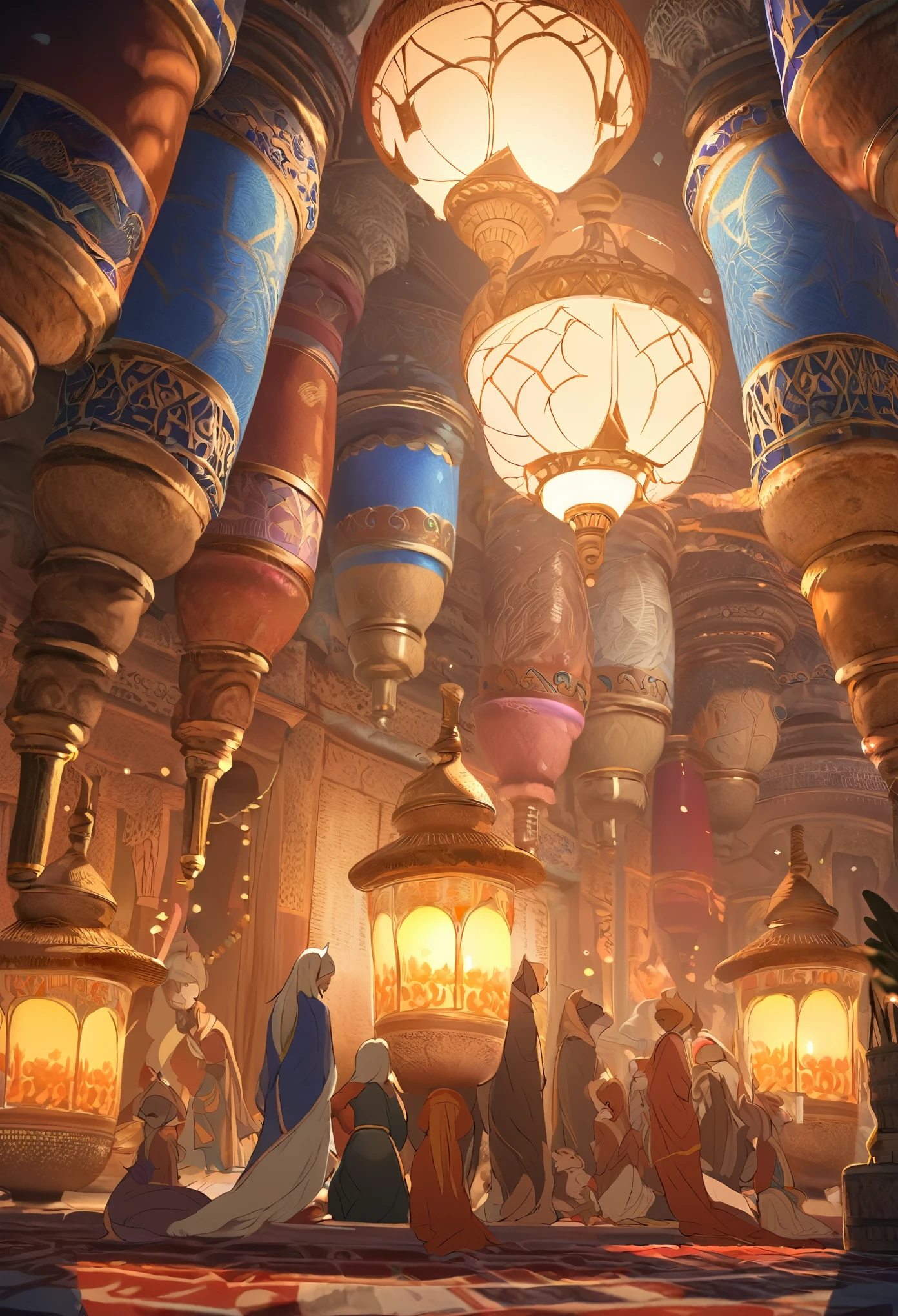 top quality, best quality, High-quality illustrations, masterpiece, super high resolution, detailed background, detailed background, The Arabian Nights' Entertainment, turkish lamp, 6+boys, 6+girls, absurdres(highly detailed beautiful face and eyes)perfect anatomy, expression, good lighting, cinematic shadow(kemono, furry anthro),