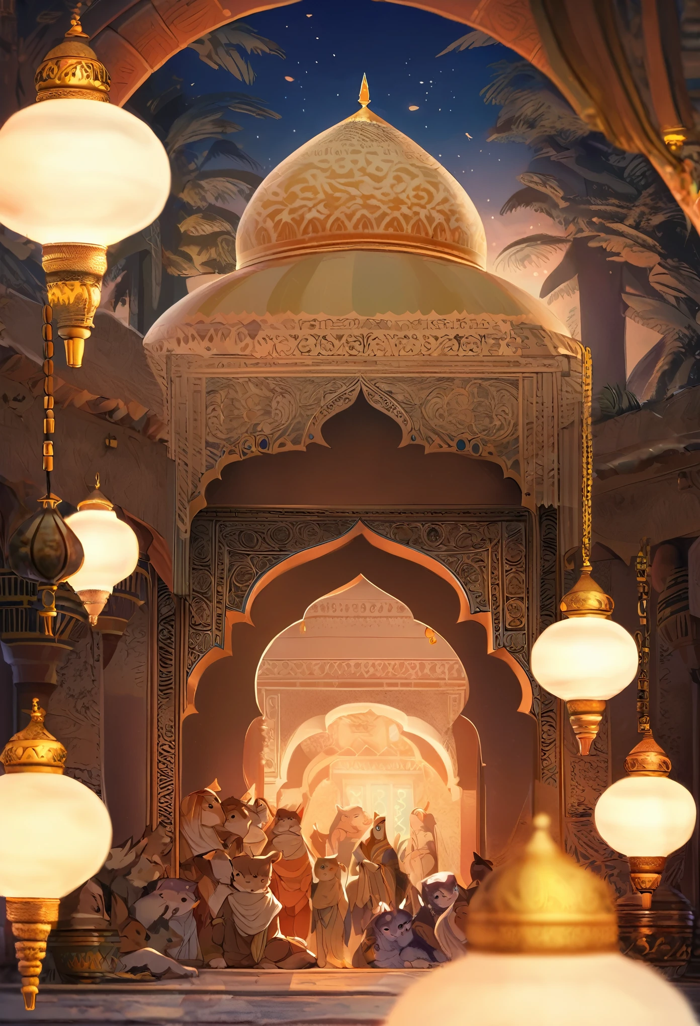 top quality, best quality, High-quality illustrations, masterpiece, super high resolution, detailed background, detailed background, The Arabian Nights' Entertainment, turkish lamp, 6+boys, 6+girls, absurdres(highly detailed beautiful face and eyes)perfect anatomy, expression, good lighting, cinematic shadow(kemono, furry anthro),