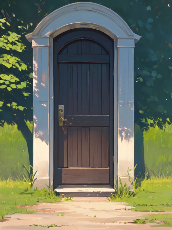 A lonely door in the middle of an open field