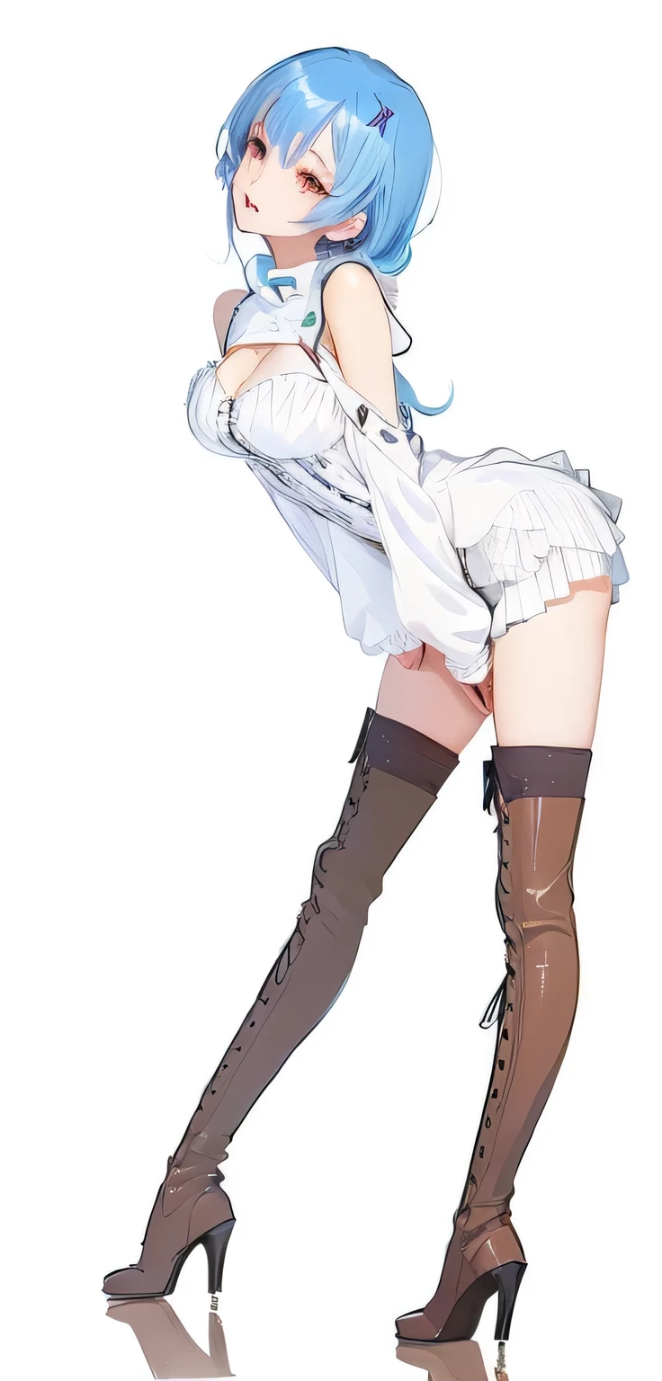 Close-up of person wearing knee-high boots and skirt, Anime girl squatting, Anime full body illustration, anime barbie doll white , Edge style, Beautiful anime girl squatting, Edge anime style, Attractive anime girl, High heel. Anime style on pixiv, Character in a natural pose, Edge, Neutral posture