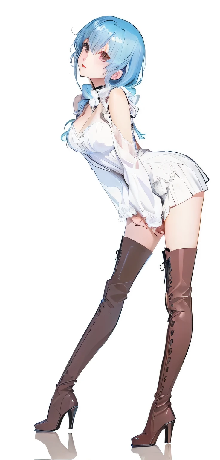 Close-up of person wearing knee-high boots and skirt, Anime girl squatting, Anime full body illustration, anime barbie doll white , Edge style, Beautiful anime girl squatting, Edge anime style, Attractive anime girl, High heel. Anime style on pixiv, Character in a natural pose, Edge, Neutral posture