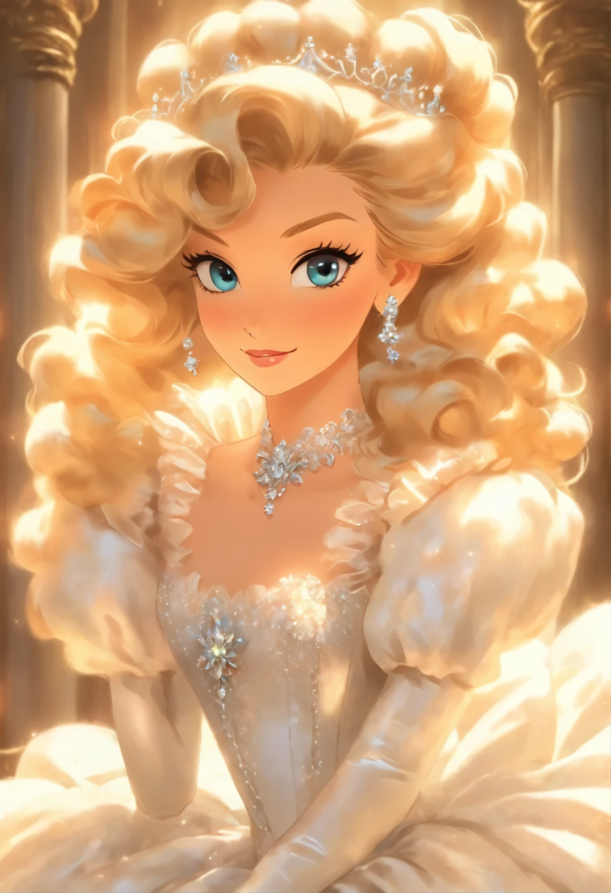 A stunningly beAutiful blonde fAirytAle Princess Greer GrAmmer shining and RoyAl Pomp And RegAl Splendor, weAring A StAtely And (((ElAborAte))) RoyAl CinderellA BAllgown of Silver And White BrocAde, and (((Huge puff sleeves))) A stiffly boned, pAdded And corseted bodice, An hourglAss wAist, A (((Huge petticoat))) And (((busy))), Adorned and ribbons, bow, Rose, lAce, Ruffles, decorate, embroidery, And jewels, elAborAtely curled And styled hAir, long white gloves, peArl And diAmond necklAce And eArrings