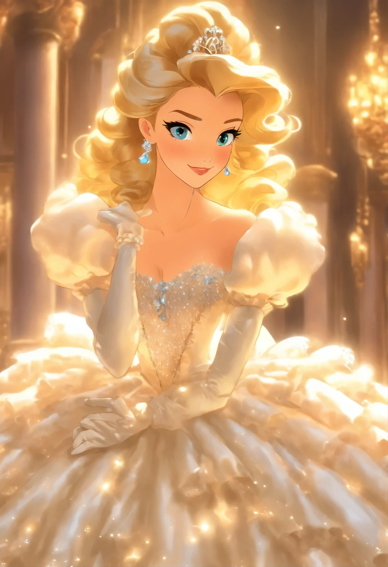 A stunningly beAutiful blonde fAirytAle Princess Greer GrAmmer shining and RoyAl Pomp And RegAl Splendor, weAring A StAtely And (((ElAborAte))) RoyAl CinderellA BAllgown of Silver And White BrocAde, and (((Huge puff sleeves))) A stiffly boned, pAdded And corseted bodice, An hourglAss wAist, A (((Huge petticoat))) And (((busy))), Adorned and ribbons, bow, Rose, lAce, Ruffles, decorate, embroidery, And jewels, elAborAtely curled And styled hAir, long white gloves, peArl And diAmond necklAce And eArrings