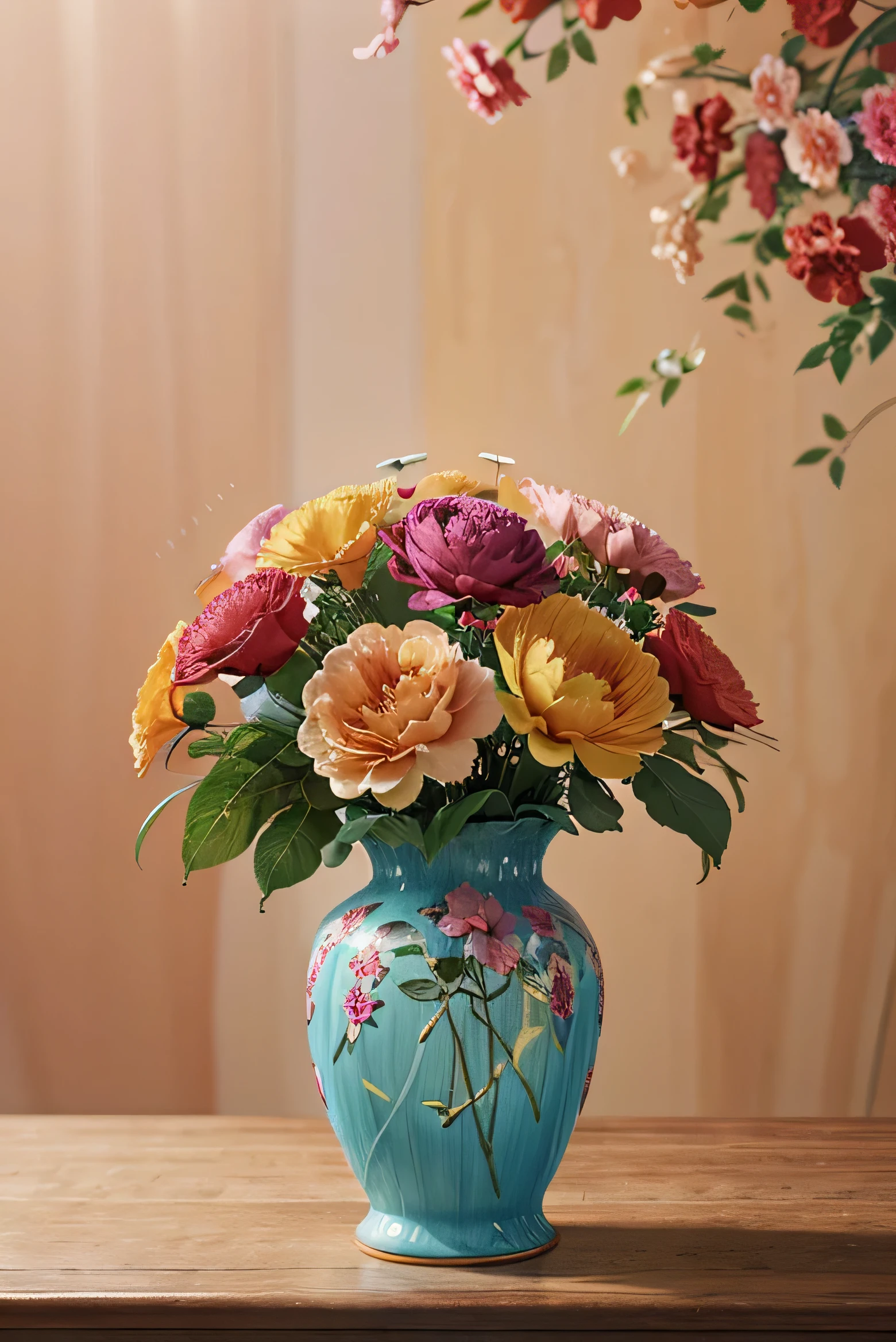 brightly colored carnation in a vase with leaves and flowers, 4k highly detailed digital art, digital painting highly detailed, beautiful digital painting, highly detailed digital painting, colorful bird with a long, colorful 8 k, beautiful digital artwork, detailed painting 4 k, high quality digital painting, beautiful digital art, 8k high quality detailed art, vibrant realistic colors