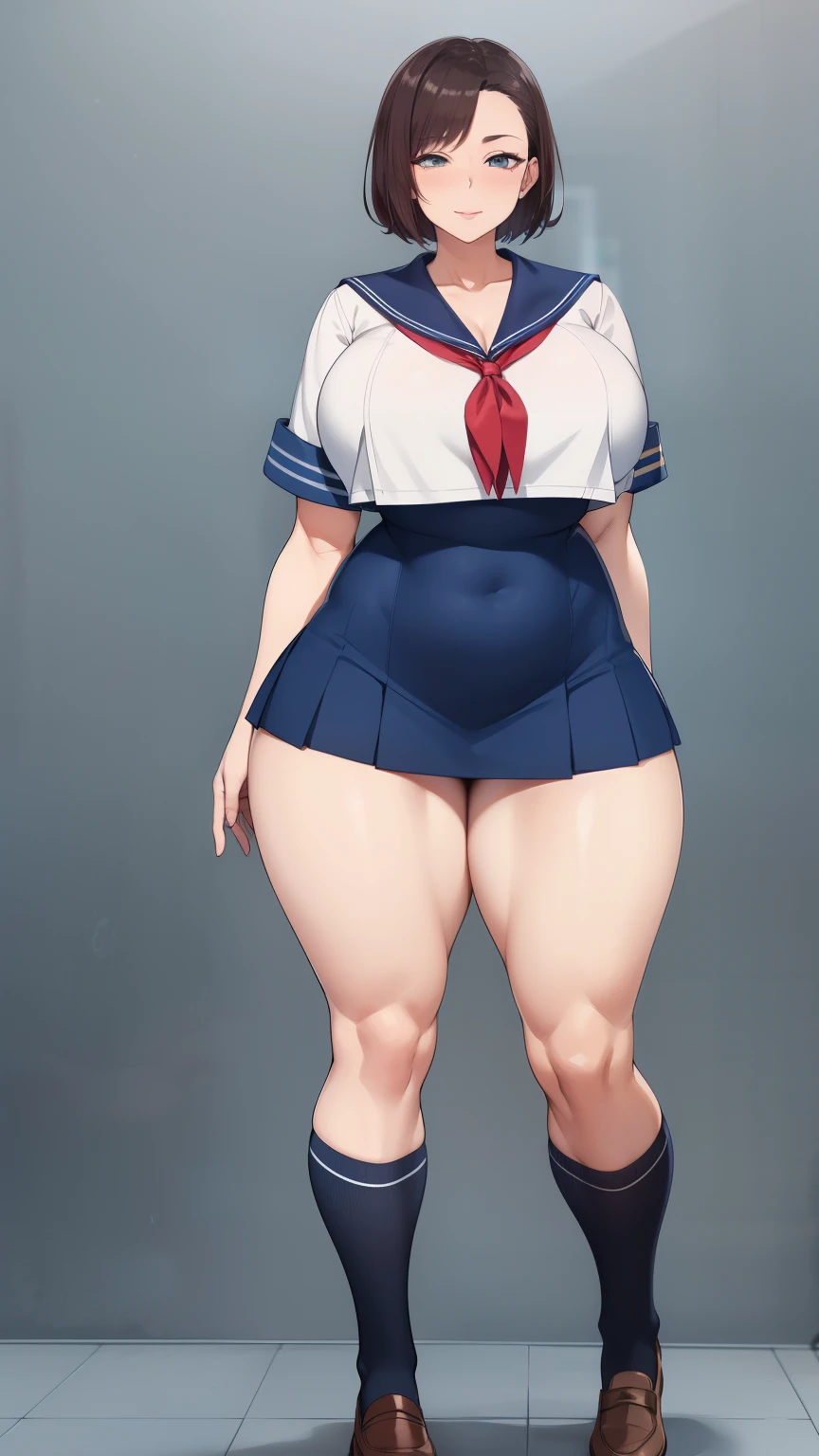 Large Breasts, Big Hips,Full Body Shot, Mature mother, Whipping the lower body, Plump thighs, ox, Seductive mature woman, Perfect body, Plus Size Model,high school girl,Sailor suit, The skirt is short,Mature woman wearing Sailor suit,