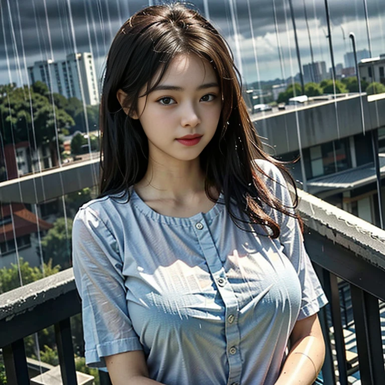 (highest quality、High resolution、Super detailed:1.2)、Fantasy、1美しいlikeい女性、(Perfect Body Proportions、Ideal body type)、(huge breasts)、like々New Appearance、smile、(Elegant and confident)Pause、(Float above the city:1.4)、From the dark clouds(Heavy rain pours down:1.4)、Motion Blur Effect、Strong winds、lightning、Wet body、Wet Hair、Wet clothes stick to the body、Looking into the camera