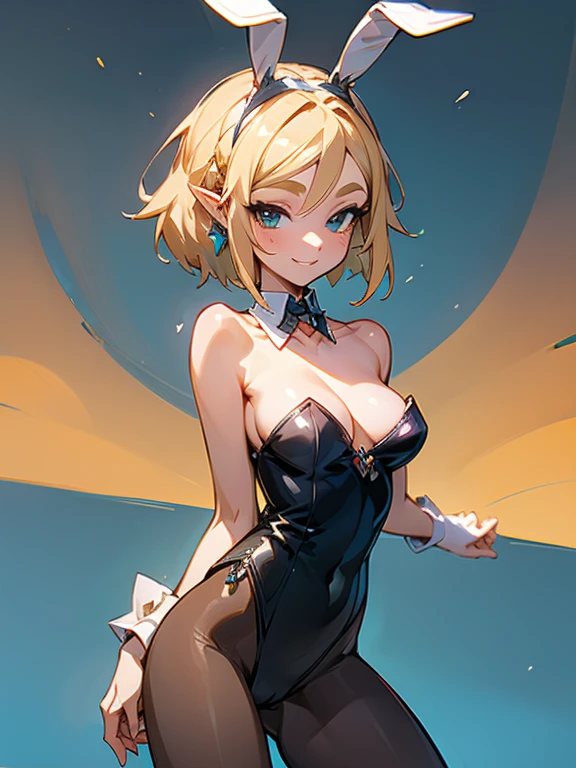 ZeldaTOTK, pantyhose, playboy bunny, bare shoulders, smile, cowboy shot, highly detailed, HD, 4K, Masterpiece, highres