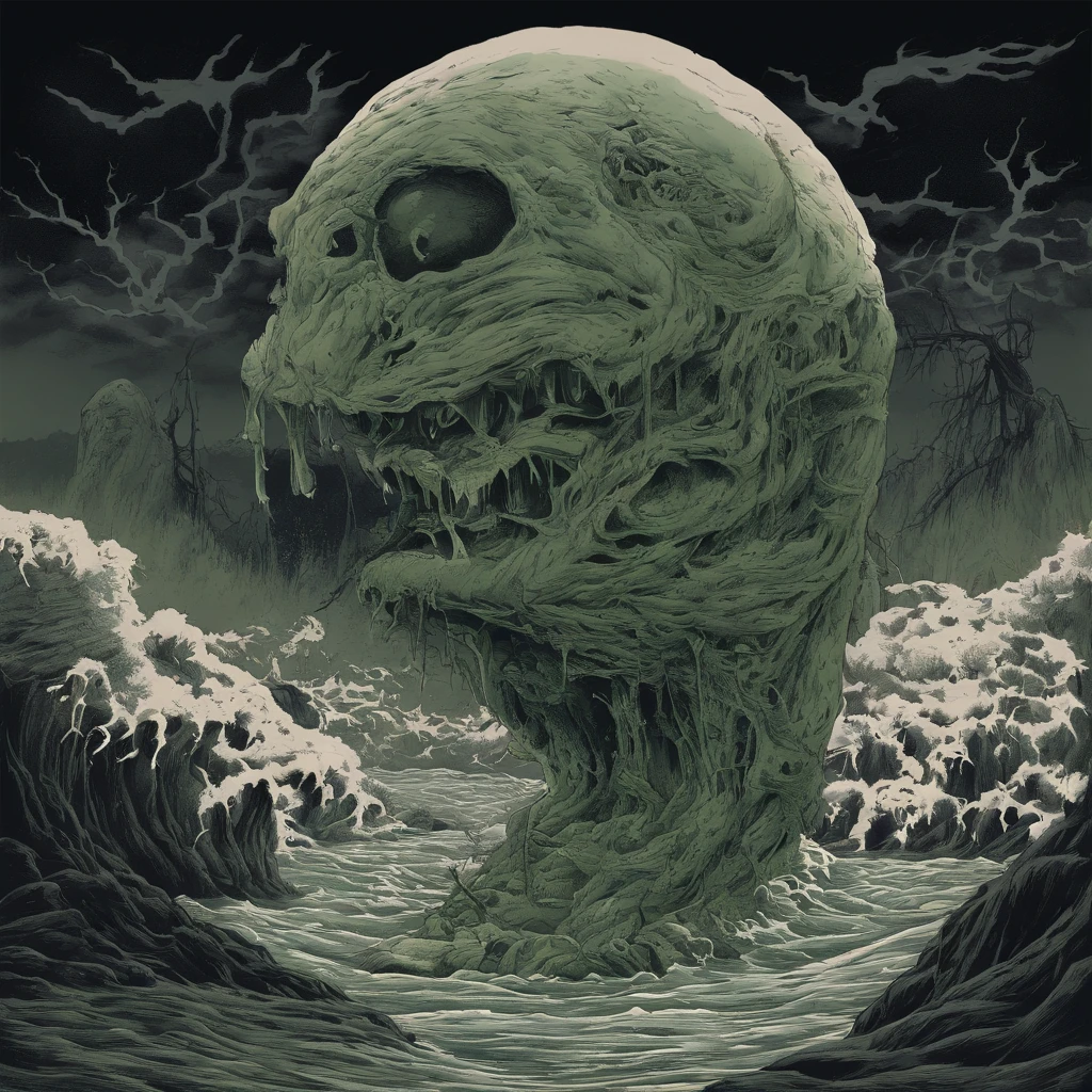 Japanese Yokai、Kappa、river、Green Skin