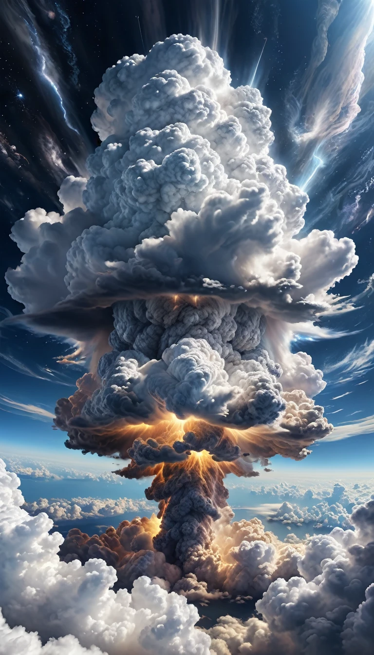 God, the omnipotent creator of the entire universe, greater than all galaxies, represented by the figure of a hyper hyper mega gigantic cloud of energy in the middle of the hyper detailed universe, hyper sharp, hyper realistic, intricate, 32k, photorealism style  