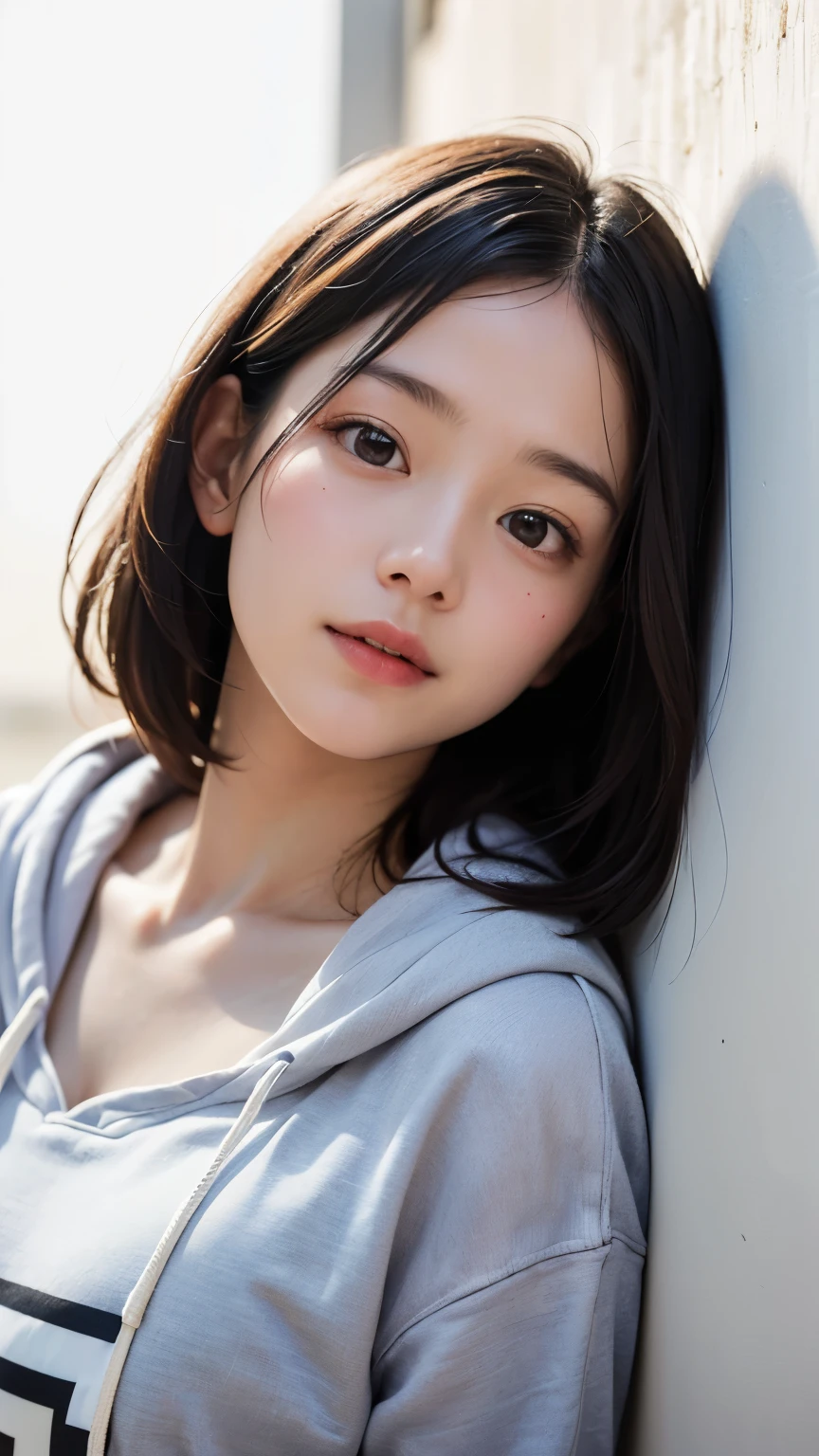 (1 nogizaka girl,RAW Photos,Photorealistic:1.5),(最high quality, high quality,High resolution, 最high quality,ultra High resolutionolution,High resolutionolution,High resolution,超High resolution,Large file size,8k,2k wallpaper,8k wallpaper,high quality texture,wonderful,Very delicate:1.4),one girl, Famous idols of Japan,Beautiful Face,Small face,Absurd,Ridiculous,incredibly Ridiculous,Portraiture,Chest close-up,The chest is visible,Blurred Background,(hoodie,No makeup:1.2),Medium skin,Beautiful Skin,Detailed skin,Small Head,Black Hair,Silky Hair,(Japan's Eyes:1.3),Fine grain,Iris,Japanese idol eyes,Japanese Nose,Five fingers,(eyebrow:-0.5),(Particles of light, Lens flare, Luminous Particles: 0.7),View your viewers,Bright lighting,Professional Lighting,girl