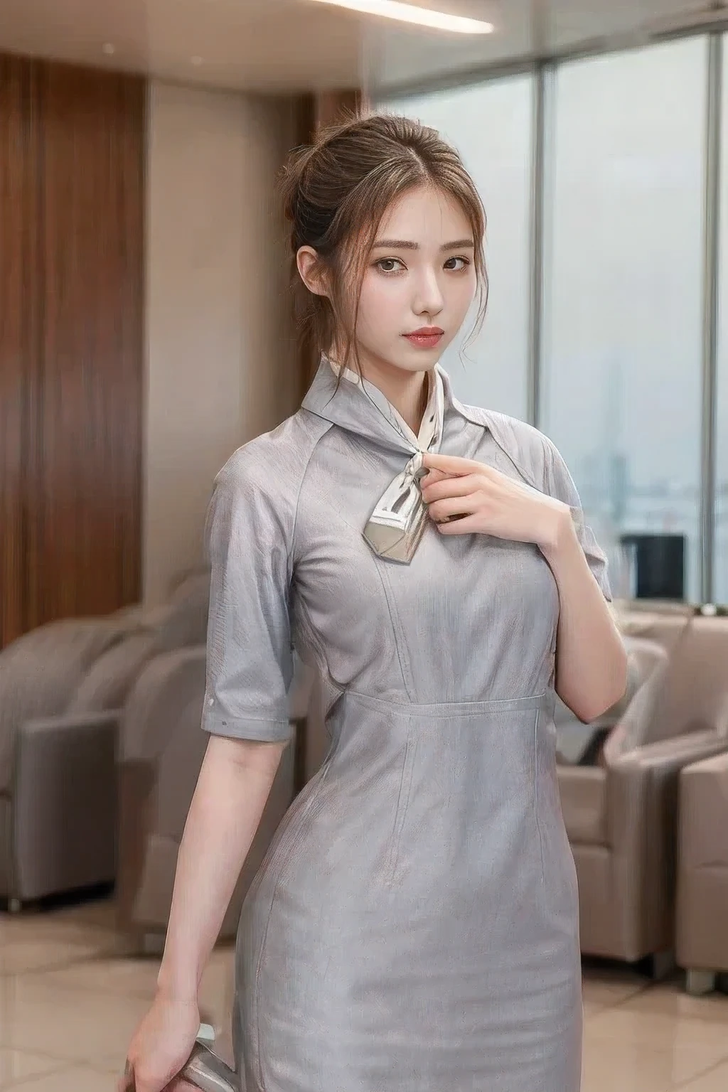 Starlux Airlines silver short sleeve uniform、Keep your hands and arms in the same position