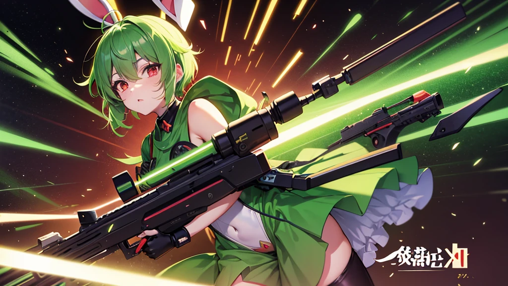 (((green short hair))), Black glasses without a frame on topanime, rabbit ears, green short hair, red eyes, (japanese anime style), (((long guns))), japanese school girl suit, ery detailed CG unified 8k wallpaper, very fine 8KCG wallpaper, hyper quality,