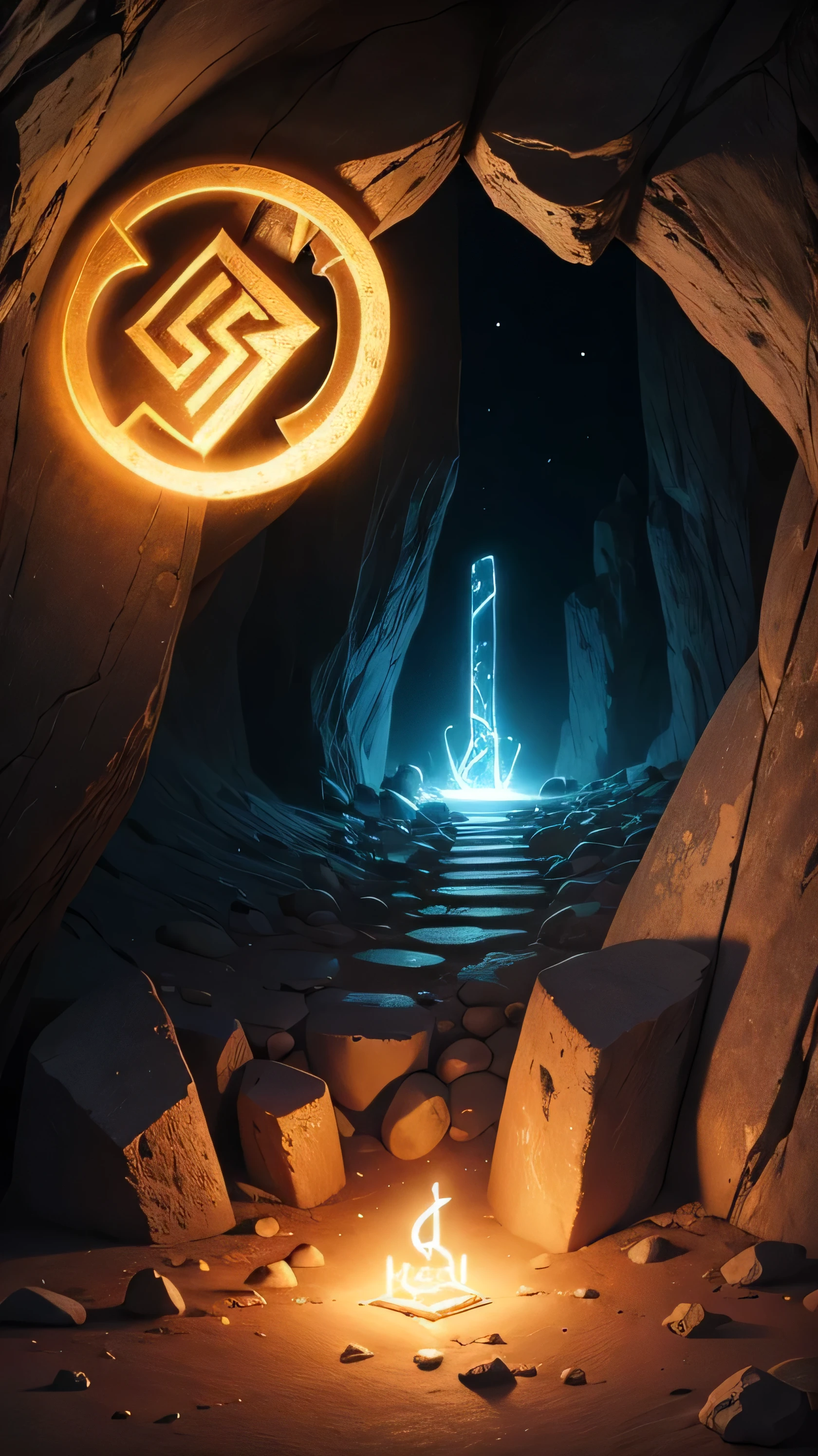 ancient symbol in the cave, night, 8k