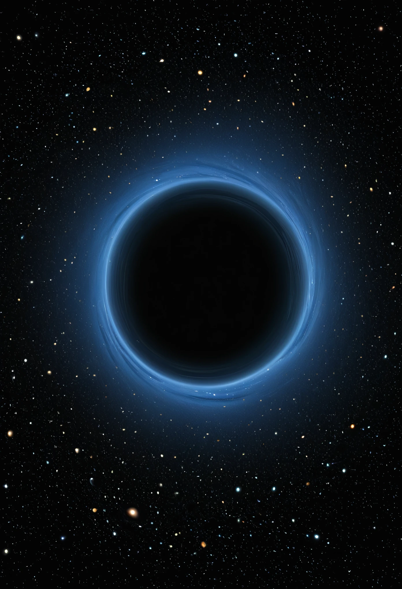 ((realistic simulation of a black hole))Parallel universe that stretches infinitely forward and infinitely backward, expansive singularity, infinity towards the past and infinite towards the future, curved space time, orisonte of events, moment of time, cyclical universe ,r=0,r=2m,r=4m,r infinity,future proccimus,black hole,white hole,inverse image,