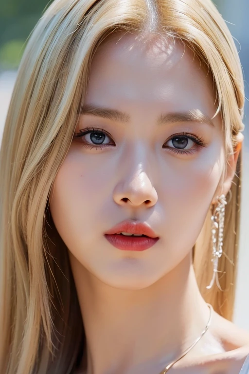 highest quality、masterpiece、超A high resolution、(Realistic:1.4)、RAW Photos、One Girl、blonde、blue eyes、Eye and face detail micro bikini、Too much exposed skin、Accentuate your cleavage、belly button))