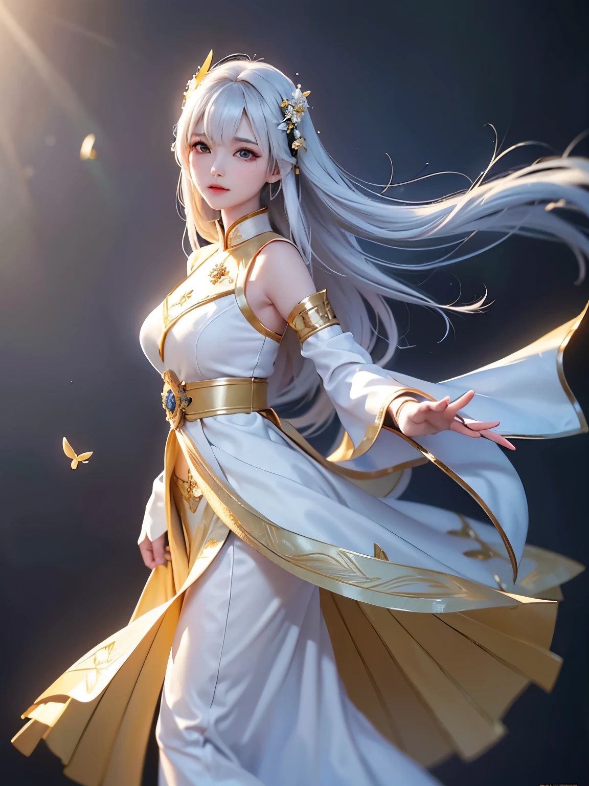 ((alone、Image of a woman wearing Vietnamese national dress, Ao Dai、Graceful dancing woman:1.4、detailedな顔、Bright expression、Younger, brighter, whiter skin、Best Looks、The ultimate beauty、White hair with dazzling highlights、Shiny bright hair,、Super long, silky straight hair、髪がWindで踊る)) (night、Wind、素晴らしい美しい自然のWind景、幻想的なWind景、Particles of light、White Dust、Dust flutters)((masterpiece)), (detailed:1.4),Realistic、 Beautiful Woman Images,High resolution(High Dynamic Range),Ray Tracing,NVIDIA,Super Resolution,PBR Textures,Post-processing,Anisotropic Filtering,Maximum depth of field resolution and crisp layer textures,Albedo and Specular Maps,Surface Shading,Accurate simulation of material interactions,Perfect balance,Rendering with Octane,2-color light,Large Diameter,Low ISO,White balance,Rule 3 points、8K raw data、Backlight