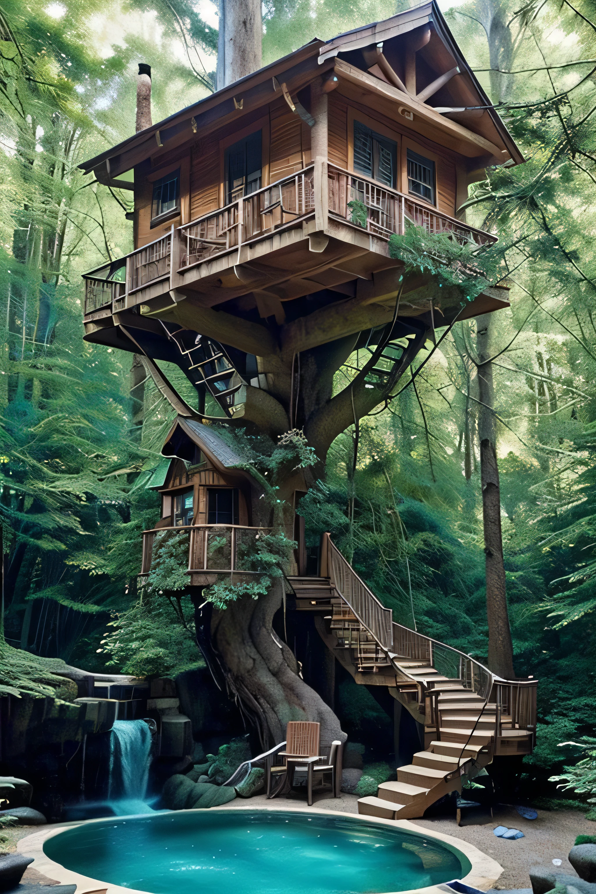 Perfection The Coolest tree house in forest next to the swimming pool and waterfall with amount of flowers