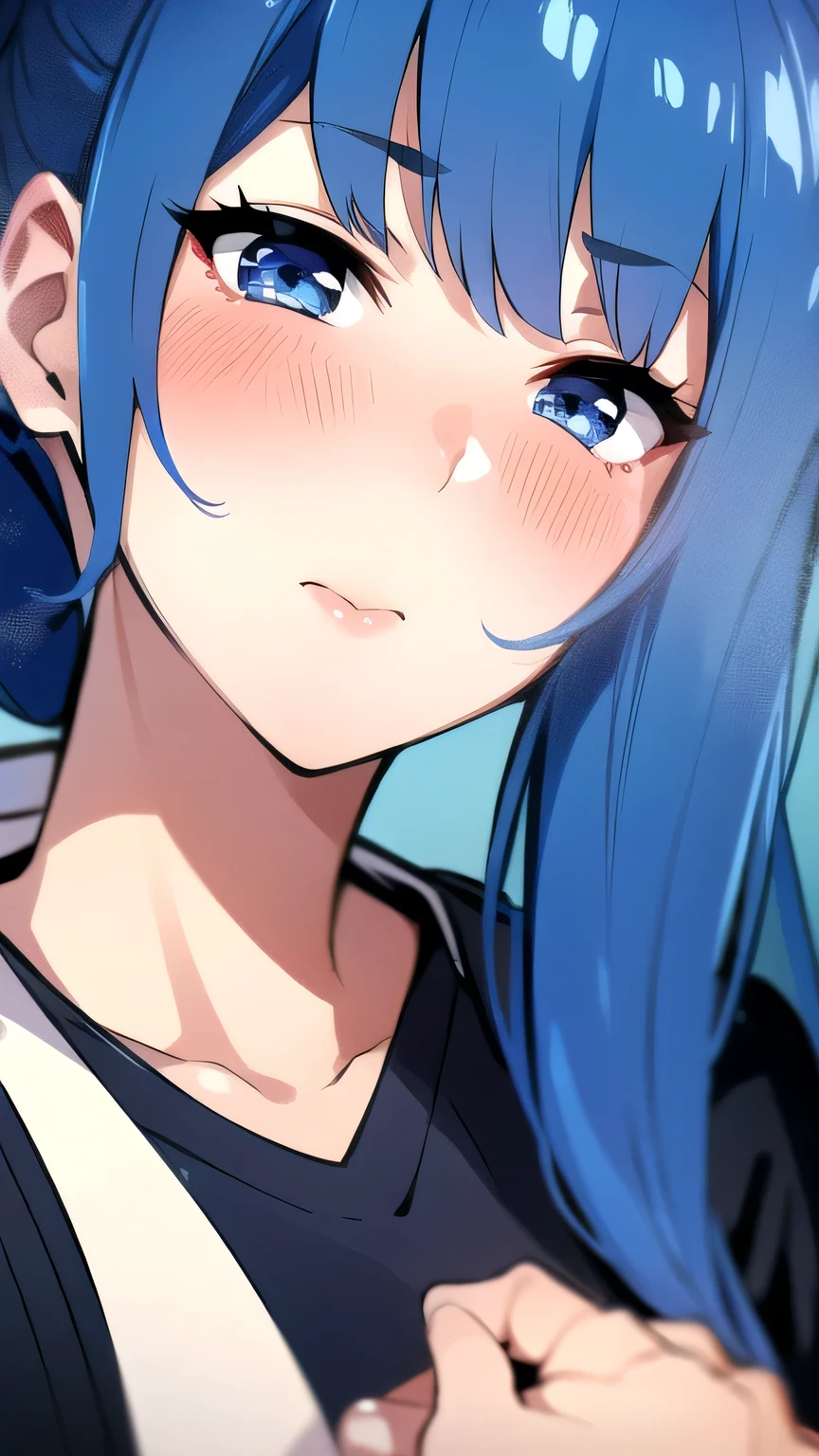 Blue Hair,ponytail,Kissing Face,Face close-up