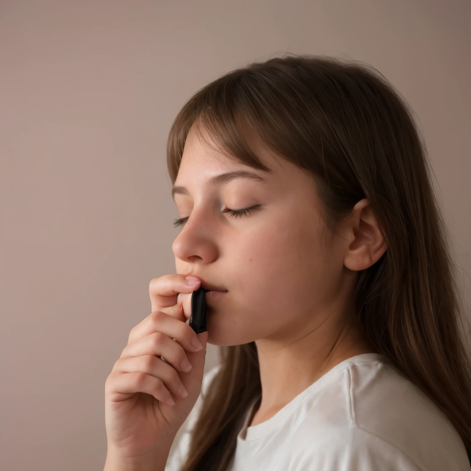A girl pressing her nose