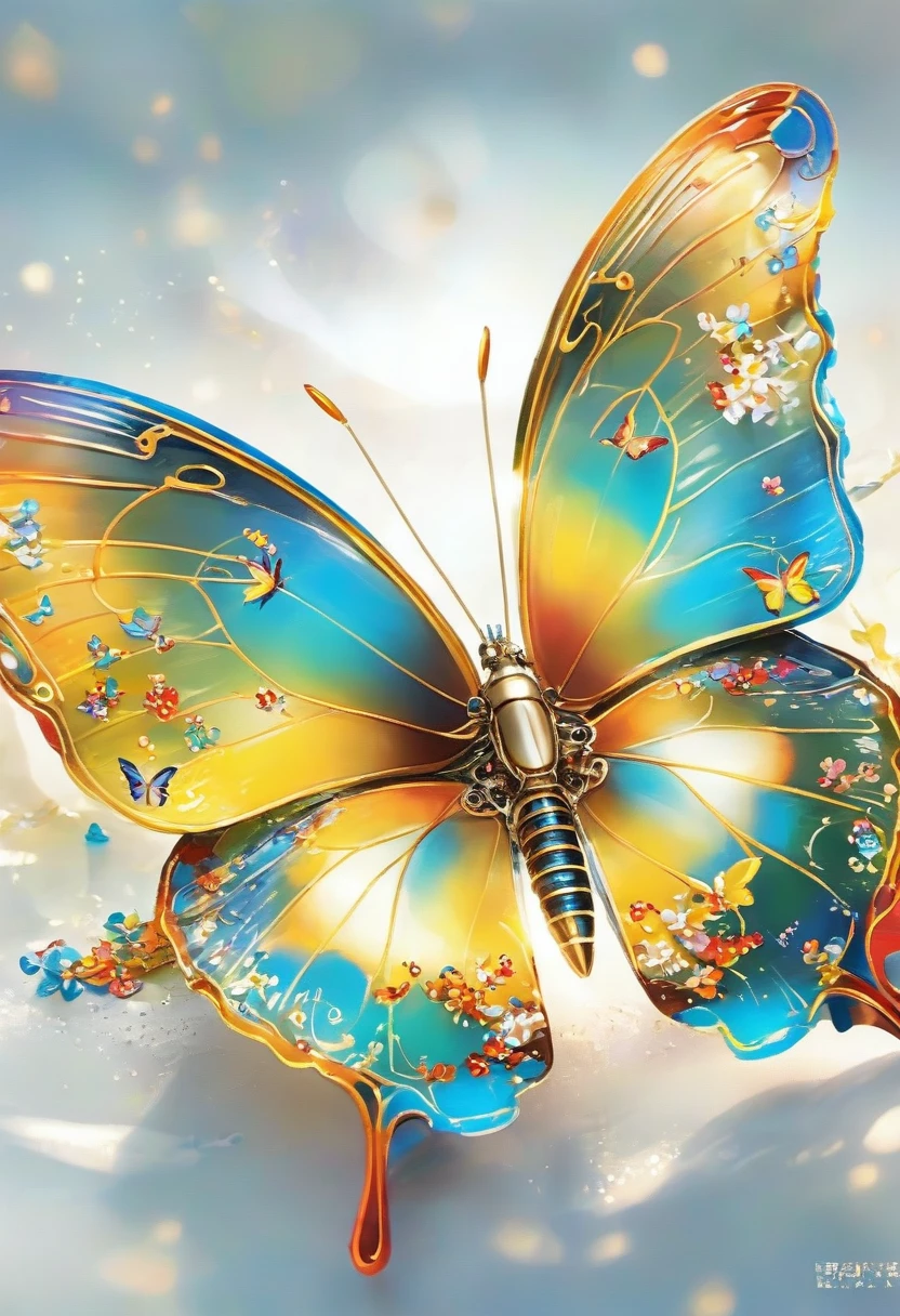 Magazine cover,butterflies are painted with 鲜花和Butterfly on a white surface, harmony of Butterfly, Butterfly, 鲜花和Butterfly, mechanical Butterfly, Highly realistic, With beautiful wings, Beautiful digital artwork, Beautiful digital art, Beautiful and realistic, author:Sim Che Tsai, photo of a mechanical Butterfly, Beautiful and gorgeous digital art, beautiful art, 2 0 2 0, 2020