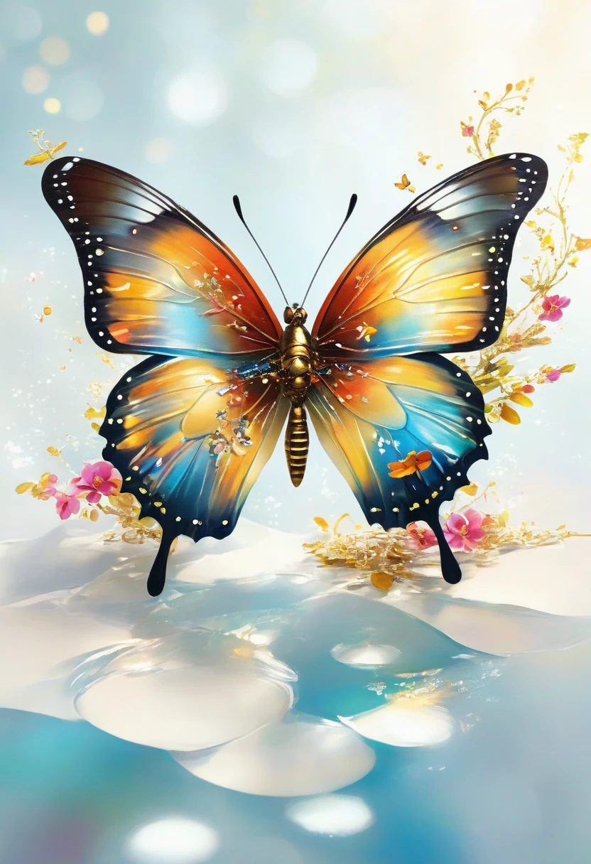 Magazine cover,butterflies are painted with 鲜花和Butterfly on a white surface, harmony of Butterfly, Butterfly, 鲜花和Butterfly, mechanical Butterfly, Highly realistic, With beautiful wings, Beautiful digital artwork, Beautiful digital art, Beautiful and realistic, author:Sim Che Tsai, photo of a mechanical Butterfly, Beautiful and gorgeous digital art, beautiful art, 2 0 2 0, 2020
