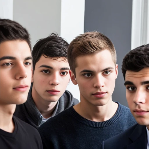5 Young people average Jews men gathered, focus face
