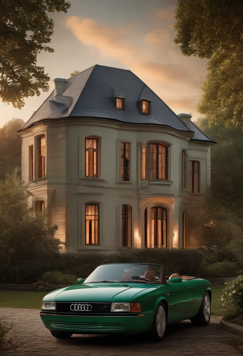 A house where Audi is parked in front of the house and beautiful nature is there