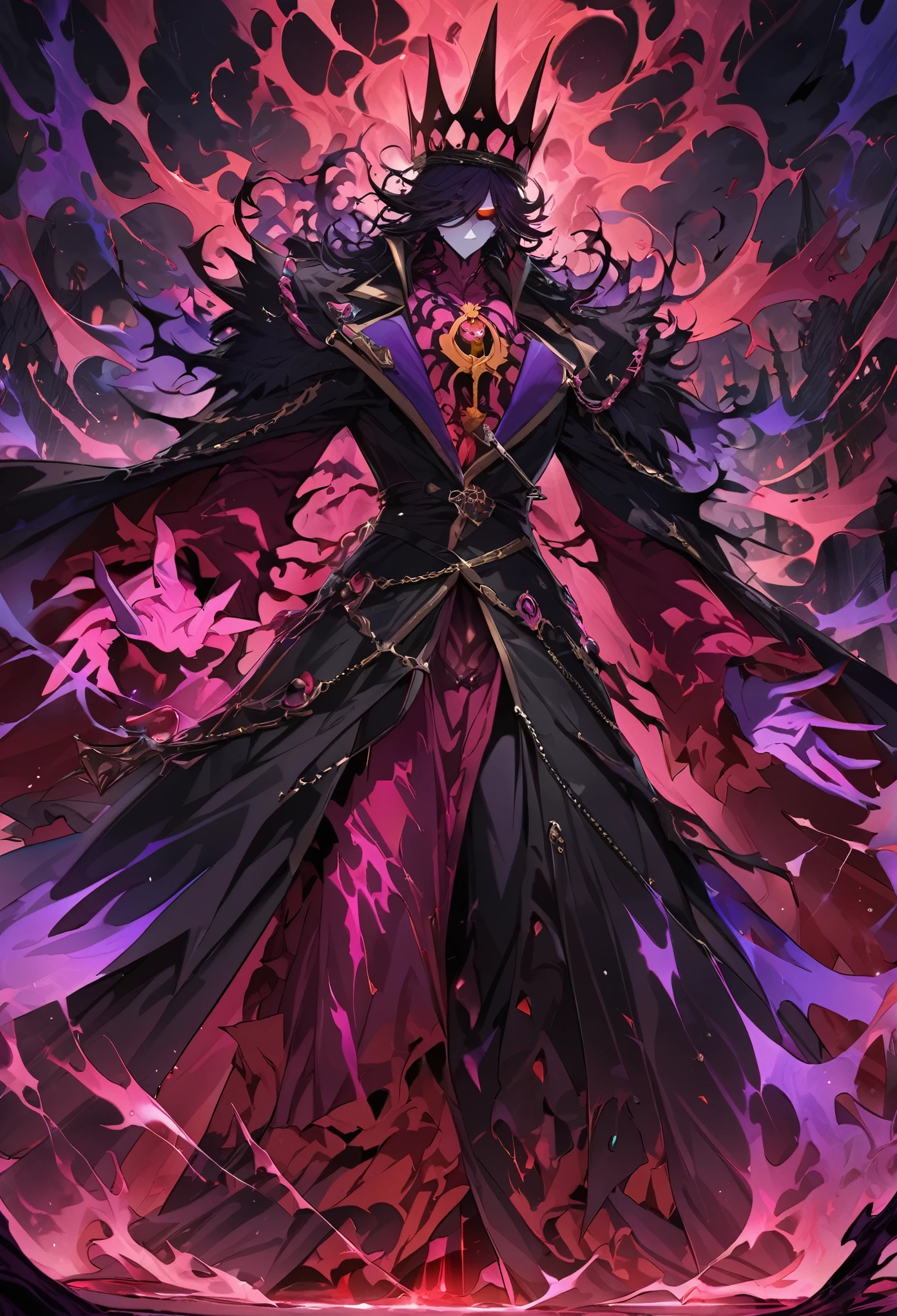 (masterpiece),(Best image quality),highest quality,(Very detailed),4K,(8k),  Black swirling body, male, crown, A color scheme that emphasizes black, King of Corruption, villain, strong, Aura of Death