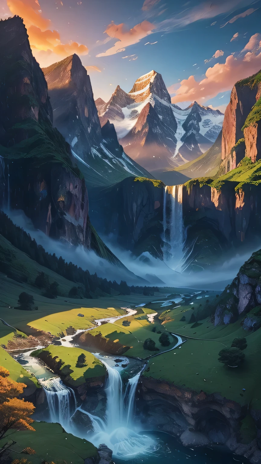 a dice with landscapes on each face, serene mountains, lush waterfalls, captivating sunsets,best quality,ultra-detailed,realistic:1.37,professional,vivid colors,stunning portraits,mesmerizing landscapes,dreamlike scenery,natural lighting