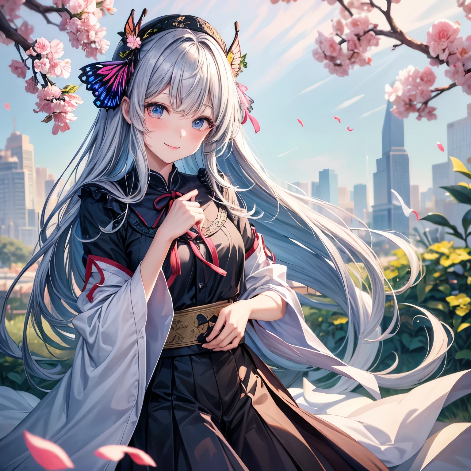 Vaguery, Vaguery_foregrounmorality, moralityepth_of_fielmorality, flower瓣, Butterfly, Vulnerabilities, cherry_开flower, Vaguery_backgrounmorality, 蓝色of_Butterfly, sports_Vague, flower, Elena_(possible_No_Gossip), 1 Girl, Open it_Mouth, 长of_hair, 粉紅色of_flower, braimorality, come down_flower瓣, 白色of_shirt, Smile, skirt, shirt, 白色of_flower, Tree, outmoralityoors, Ahog, Watching_exist_Viewer, hair_between_Eye, spring_(season), moralityay, 独自of, holmoralitying, Branches, Bangs, 蓝色of_Sky, Eyebrow_可见of_through_hair, :morality, silver_hair, hoomorality, cape