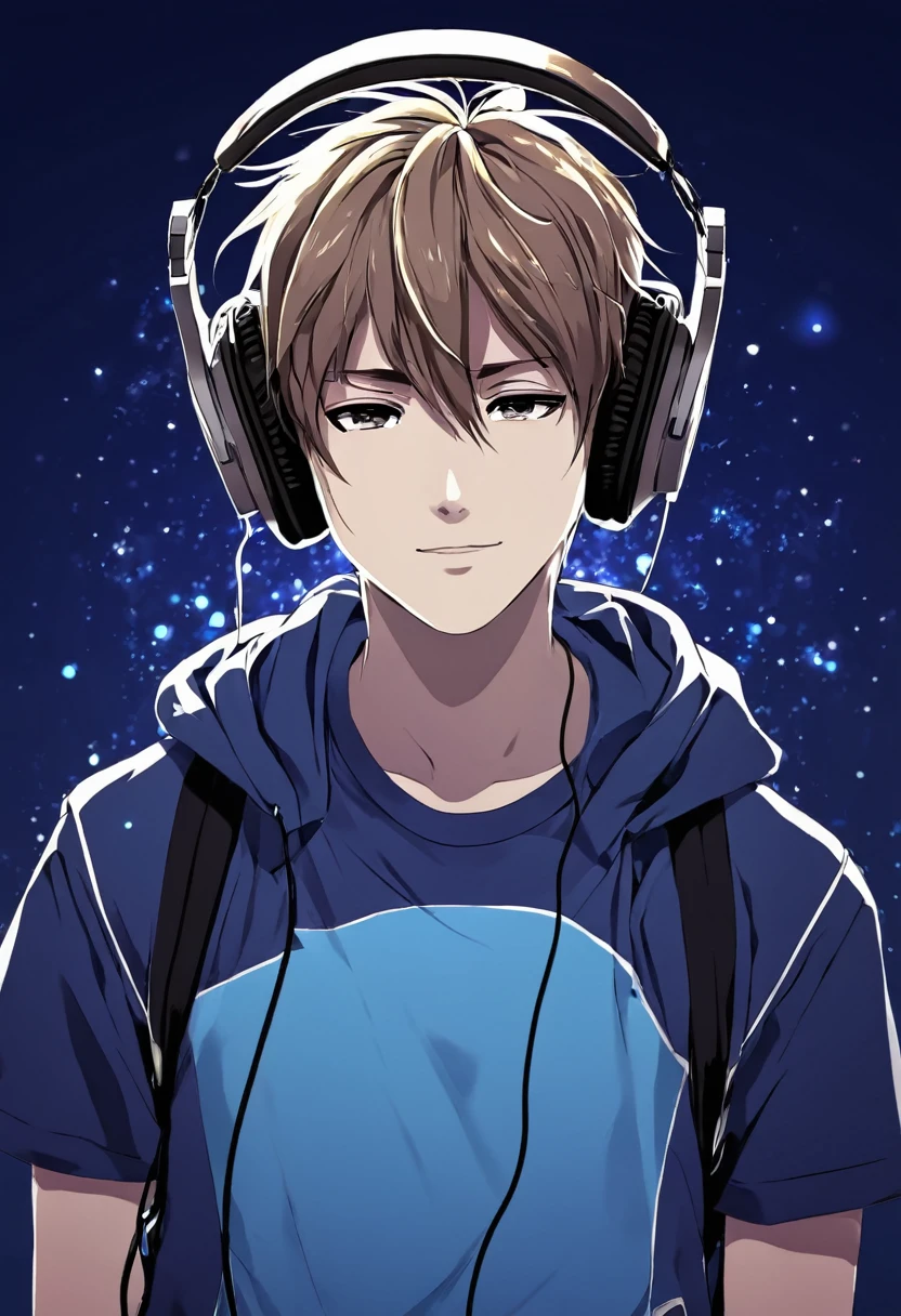 Animated anime boy with headphones listening to music