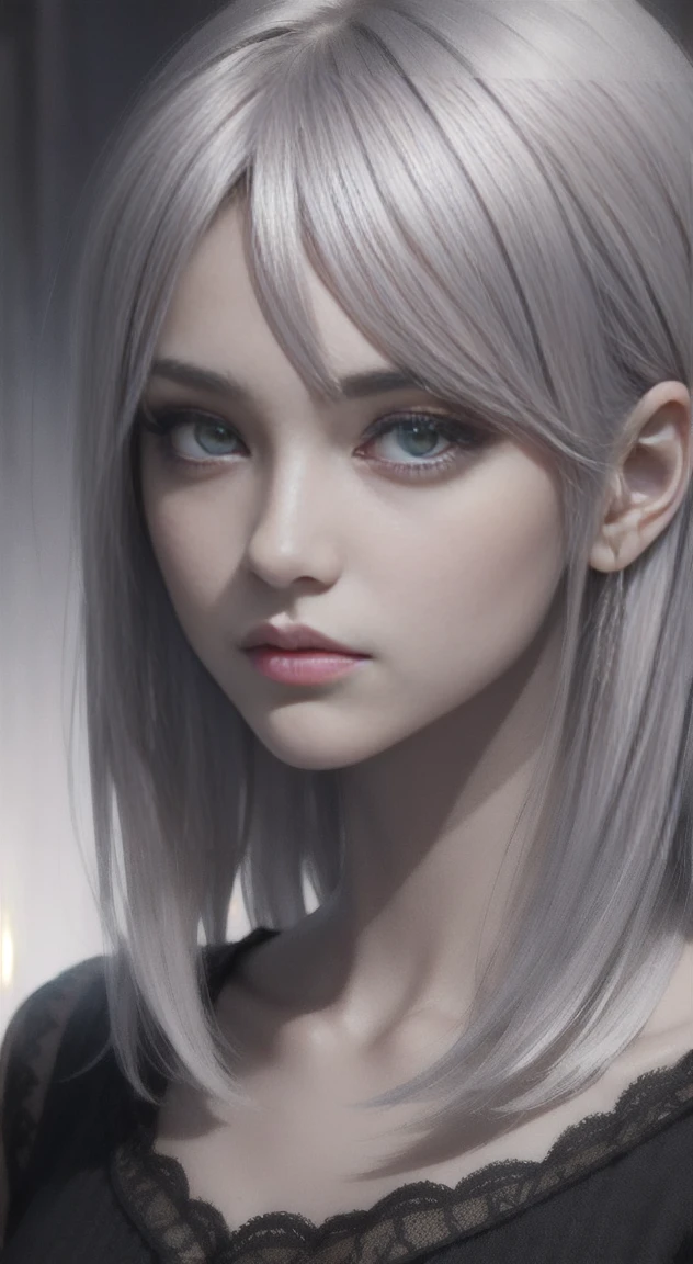 Beautiful, Silver hair, woman, glaring at viewer,