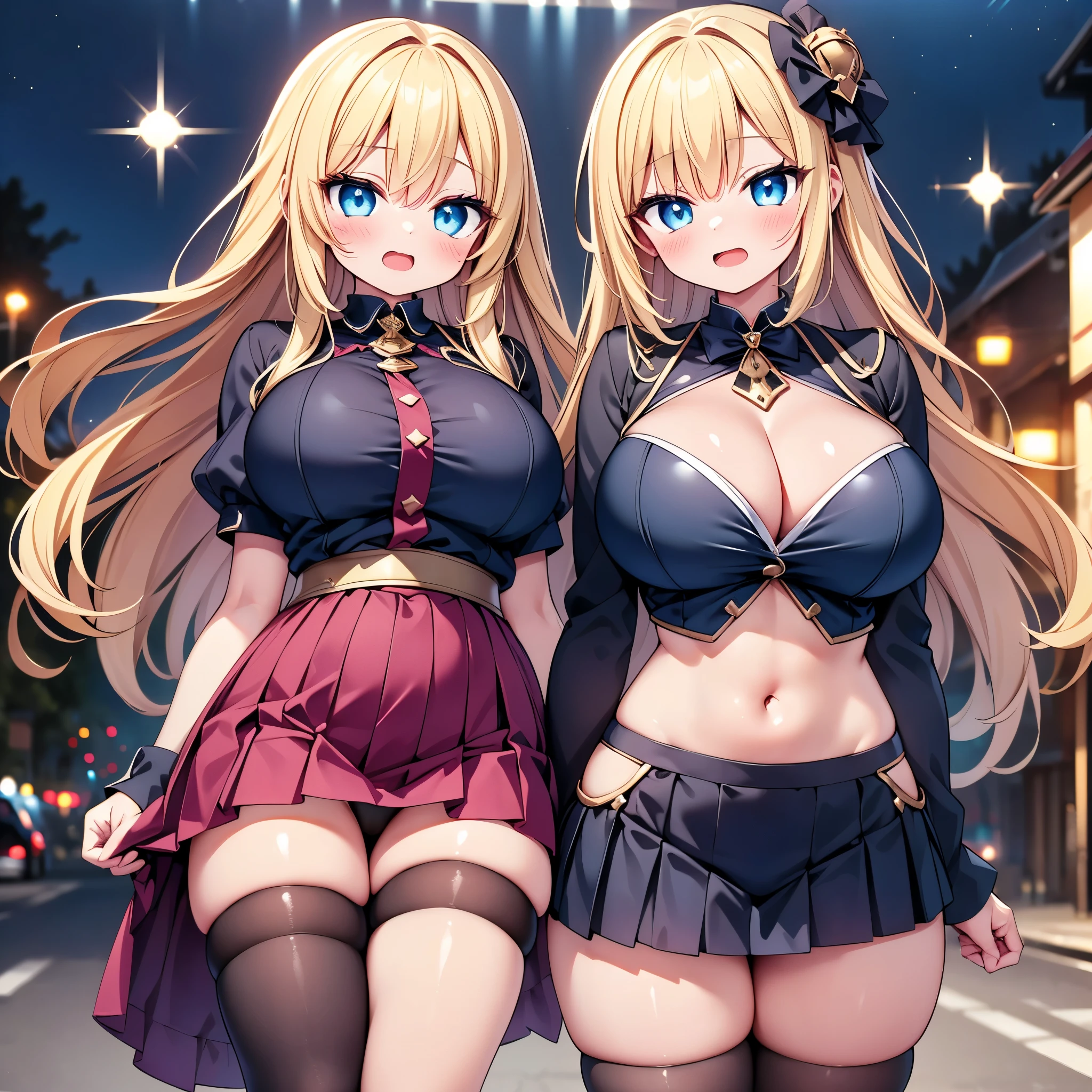 highest quality,wonderful,finely,extremely detailed CG Unity 8K wallpaper, (girls, cute eyes, (Rhaphael:1.1), clothed), (sparkling eyes:1.2), (skinny body:1.1), (huge breasts), (open mouth:1.1), (black stockings:1.1),(Thighs:1.2),(Waistline:1.1)