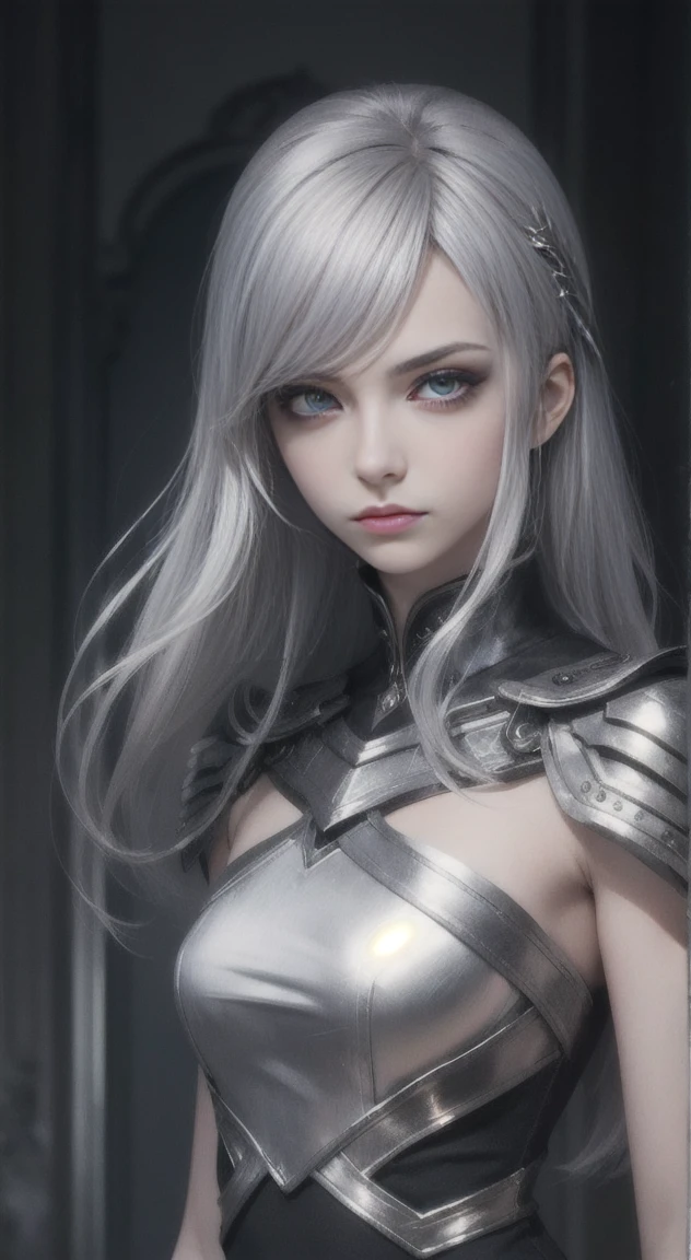 Beautiful, Silver hair, woman, glaring at viewer,