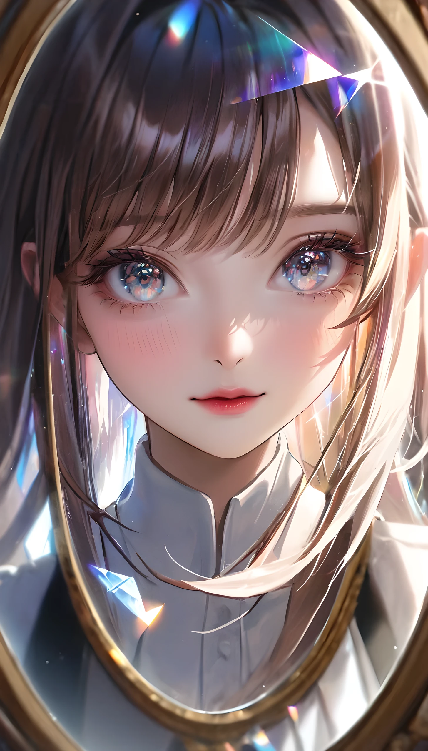 best quality, very good, 16K, Ridiculous, Extremely detailed, portrait, perfect beauty, Prism effect, Mirror effect, Professional lighting